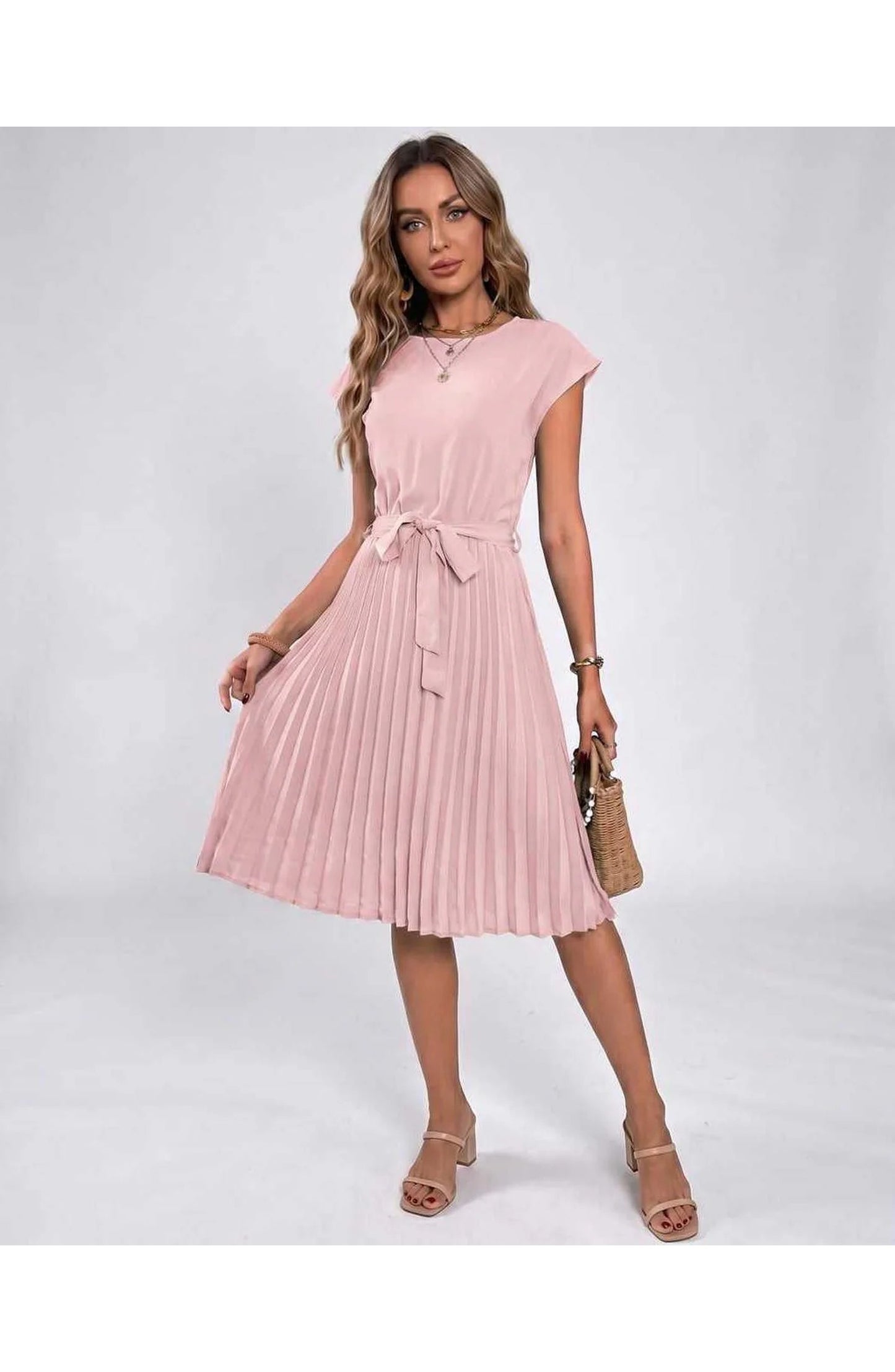 Marilou Dames Midi Jurk | Geplooide Rok | Strikketen Taille