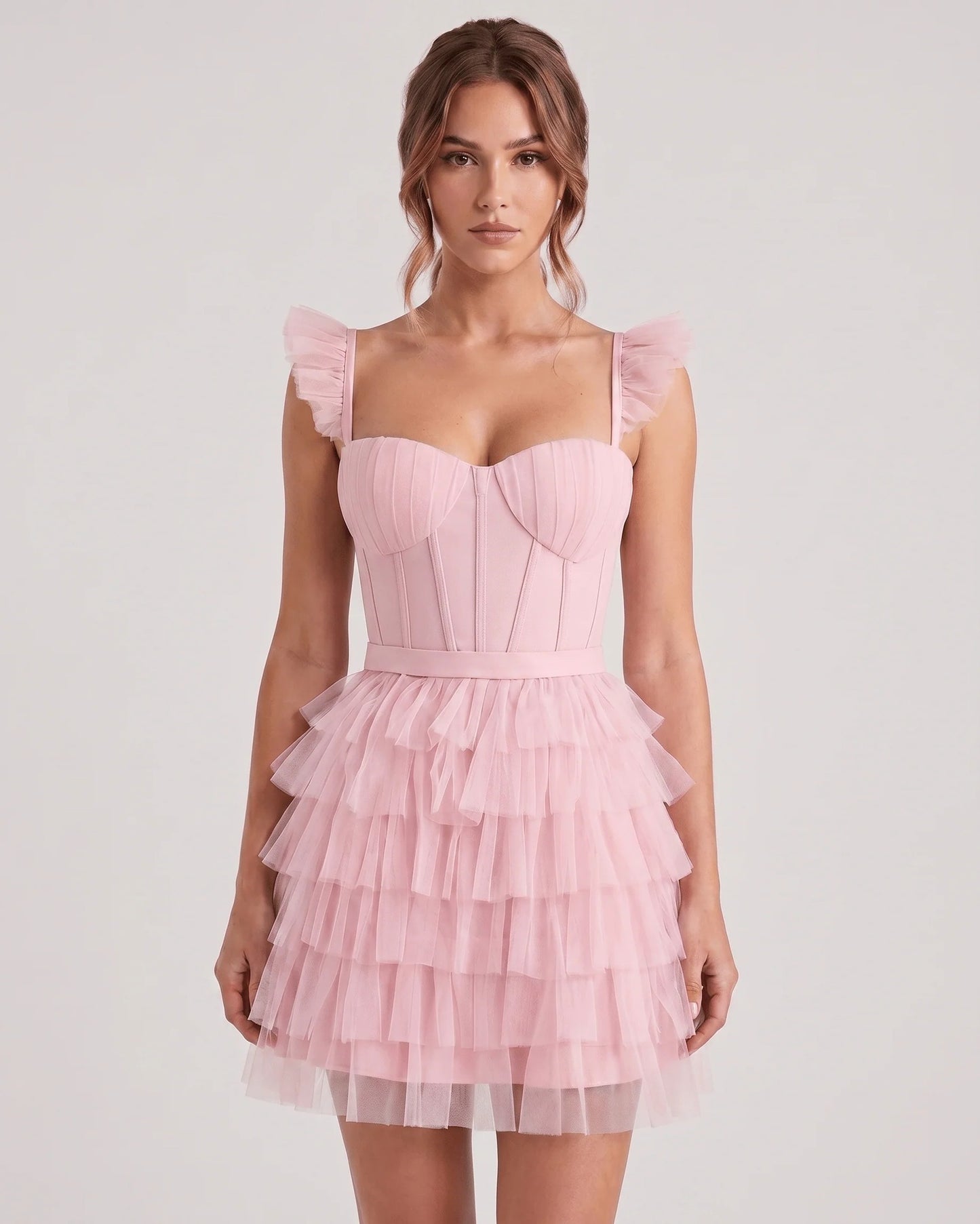 Annick Women's Mini Dress | Layered Tulle Skirt | Stitched Bustier Bodice