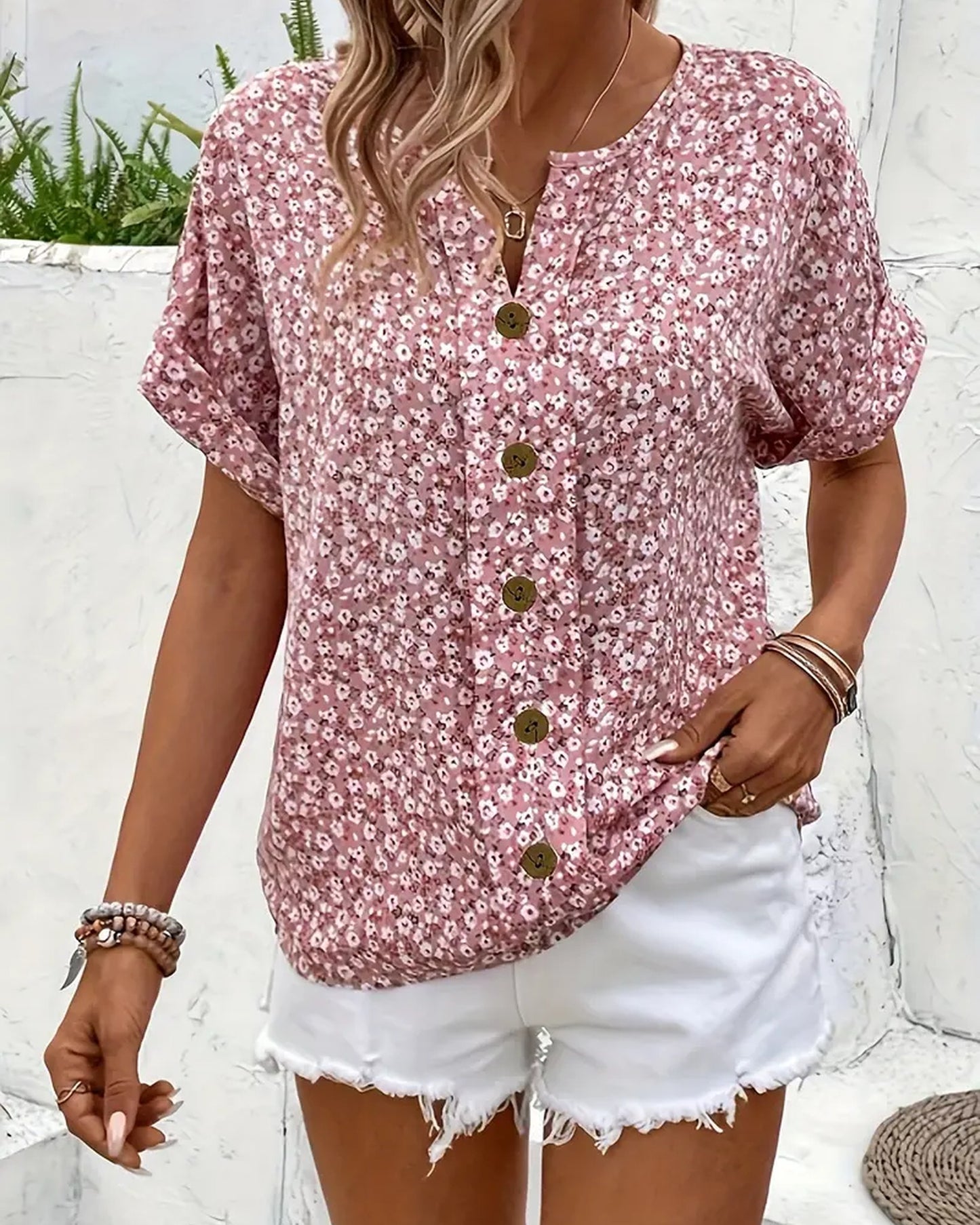 Messaline Dames Blouse | Bloemenprint | Knoopsluiting