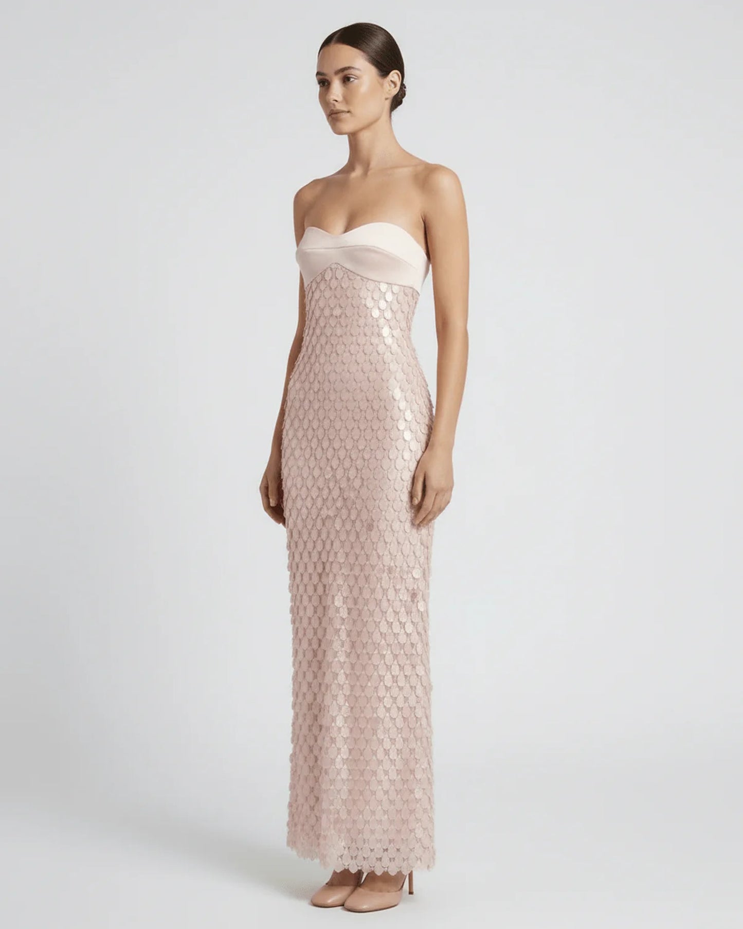 Women's Maxi Dress | Strapless Sweetheart Neckline | Sequin Scale Pattern