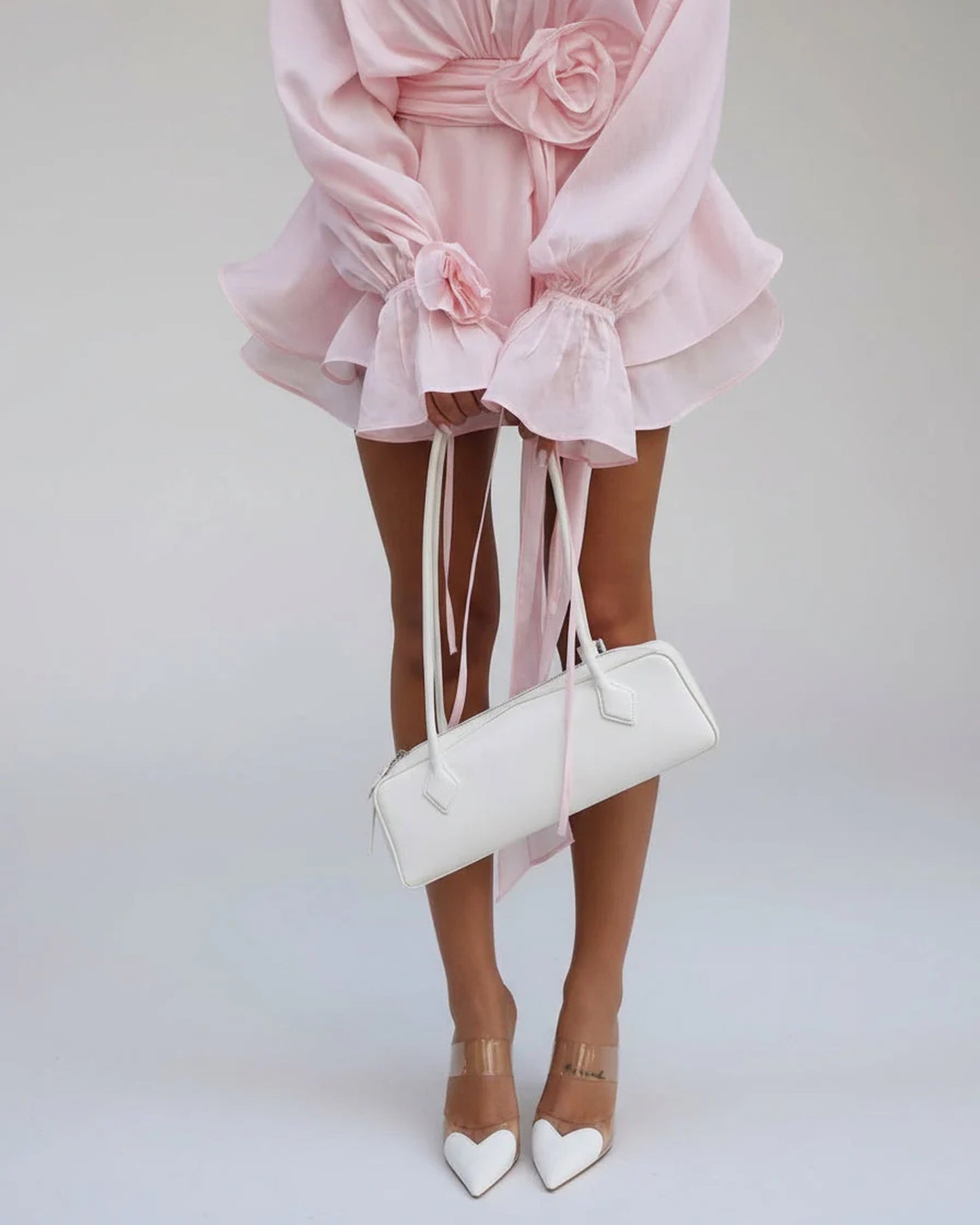 Dames Mini Jurk | Roze Riem Roosdetail | Gestrikte Manchetten