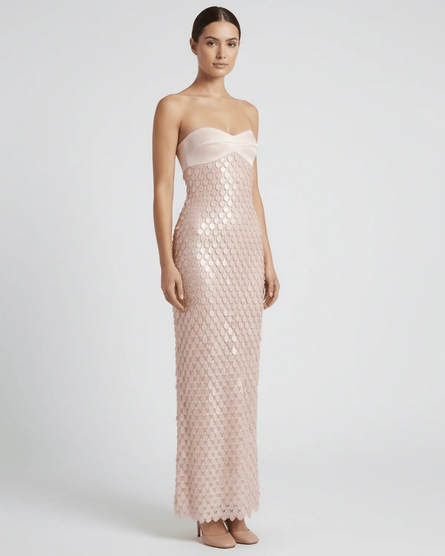 Women's Maxi Dress | Strapless Sweetheart Neckline | Sequin Scale Pattern
