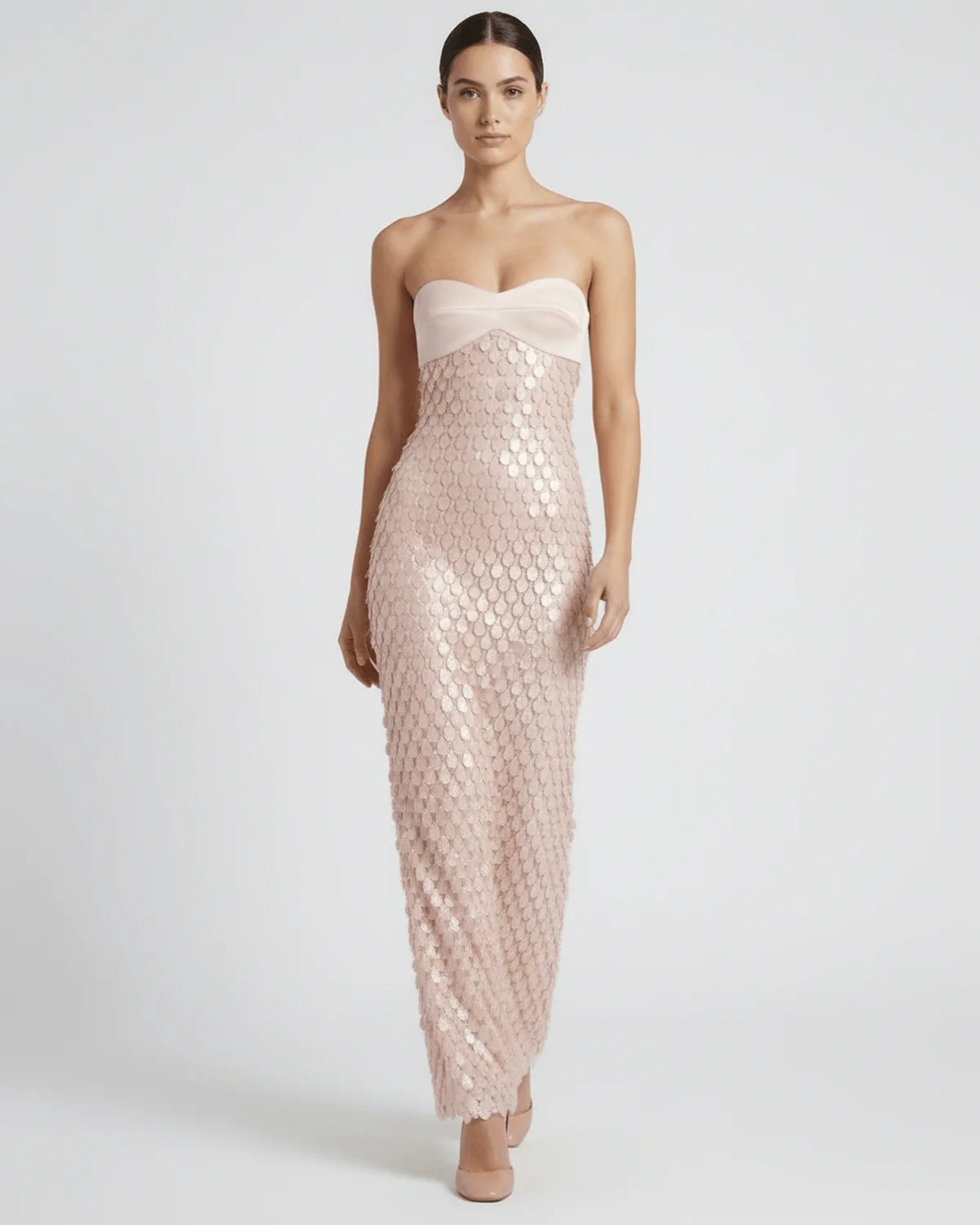 Women's Maxi Dress | Strapless Sweetheart Neckline | Sequin Scale Pattern