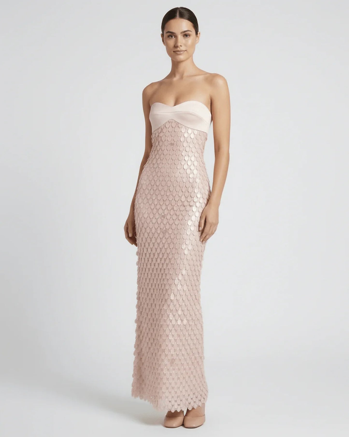 Women's Maxi Dress | Strapless Sweetheart Neckline | Sequin Scale Pattern