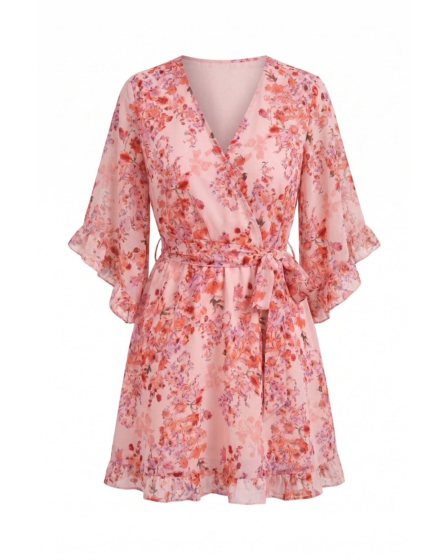 Louise Dames Mini Jurk | Bloemenprint | Overslag met Strikband