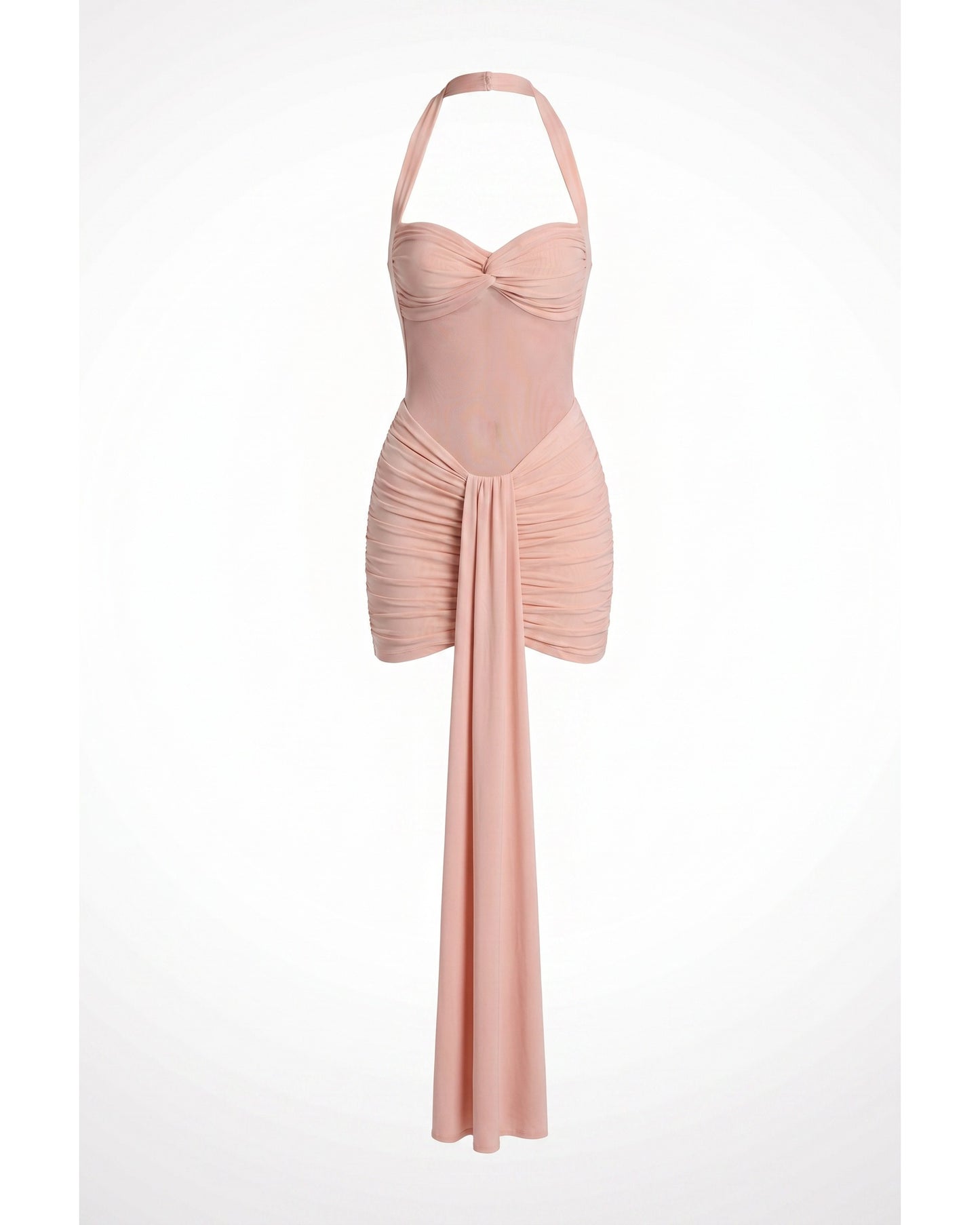 Lorette Dames Mini Jurk | Halternek | Gedrapeerde Mesh Sleep