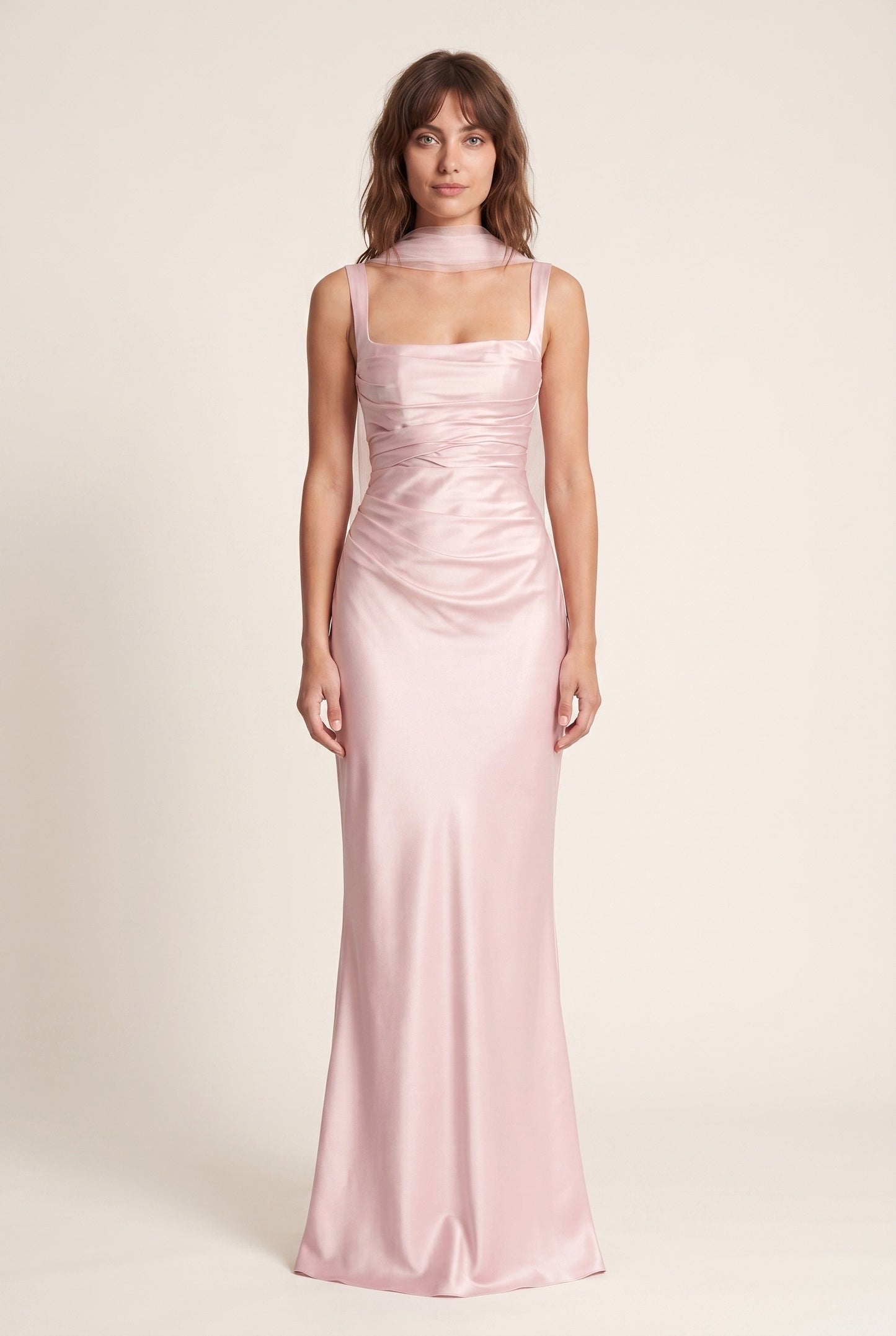 Zulma Dames Maxi Jurk | Vierkante Halslijn | Gedrapeerde Taille