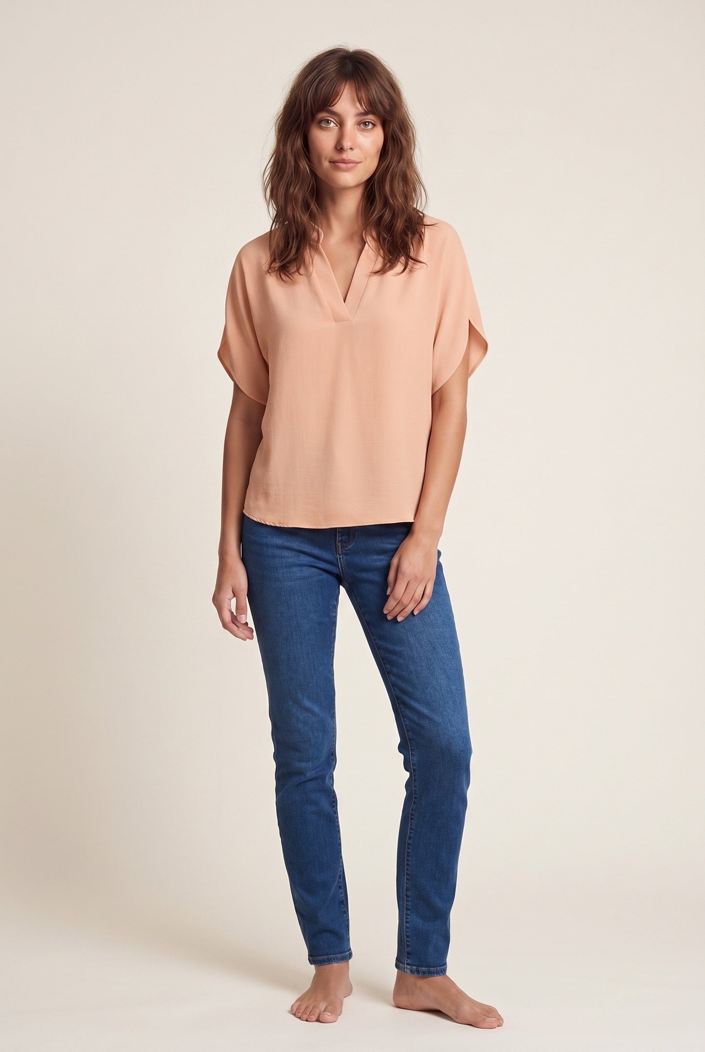 Ginette Dames Blouse | V-Hals | Korte Omgeslagen Mouwen