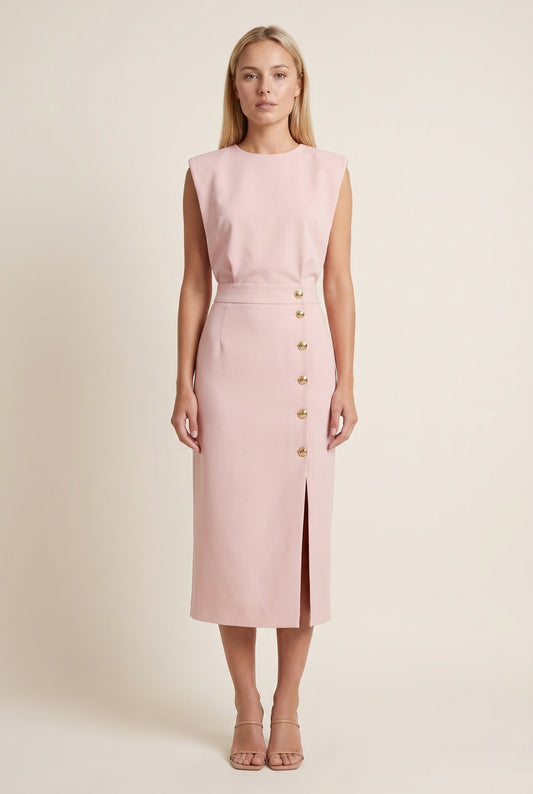 Ninon Dames Midi Jurk | Knopendetail Split | Split