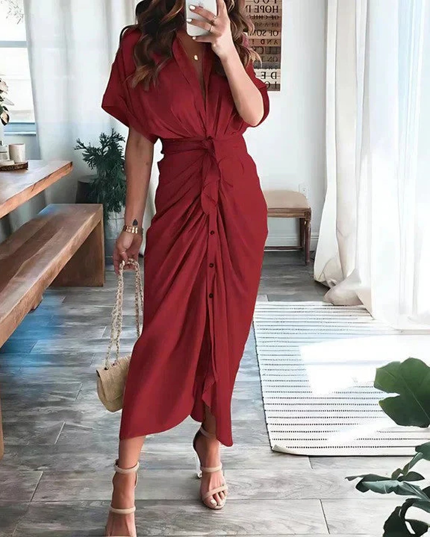 Marianne Women's Midi Dress | Wrap Design | Short Sleeves