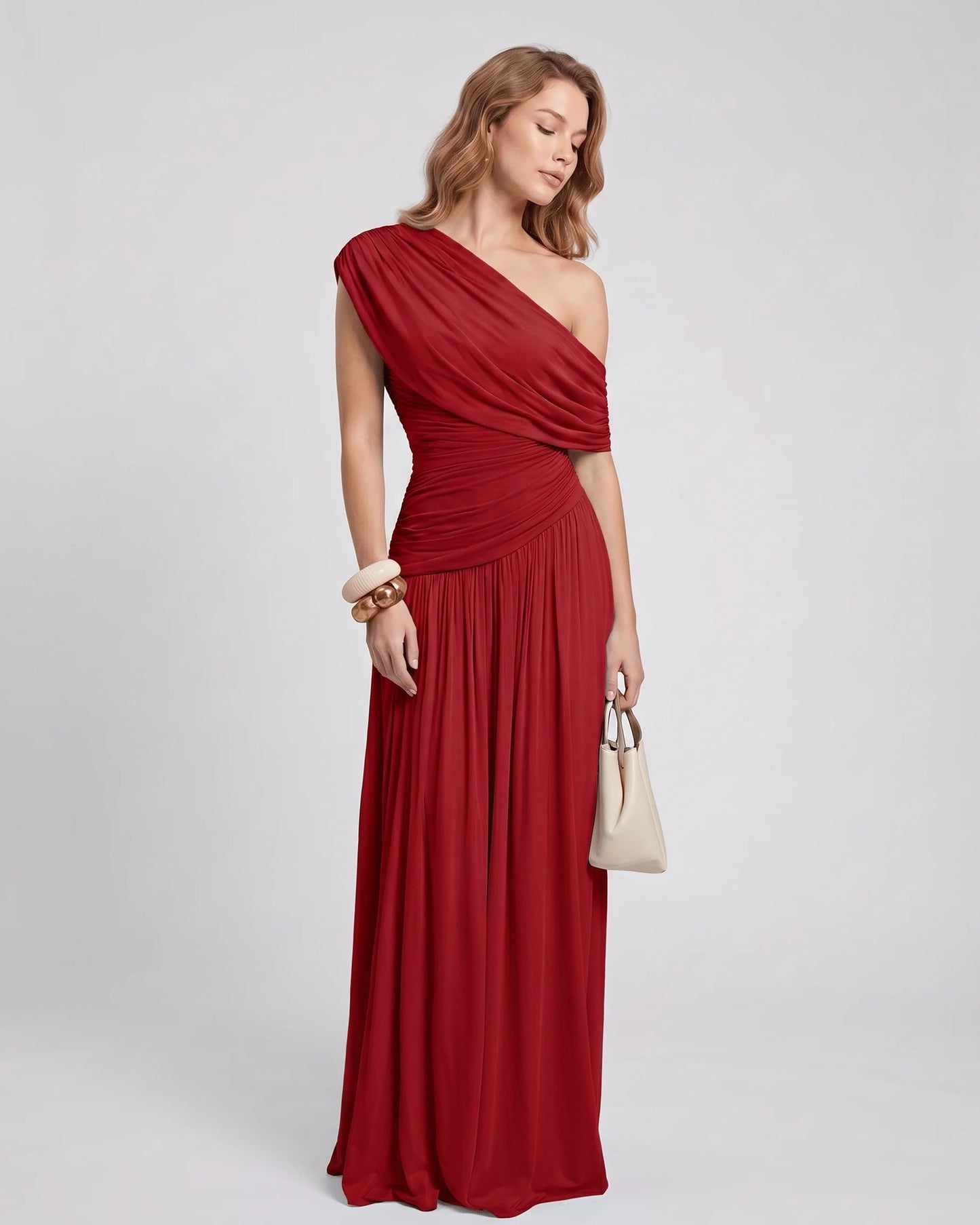 Nicole Dames Maxi Dress | One Shoulder | Draped Bodice