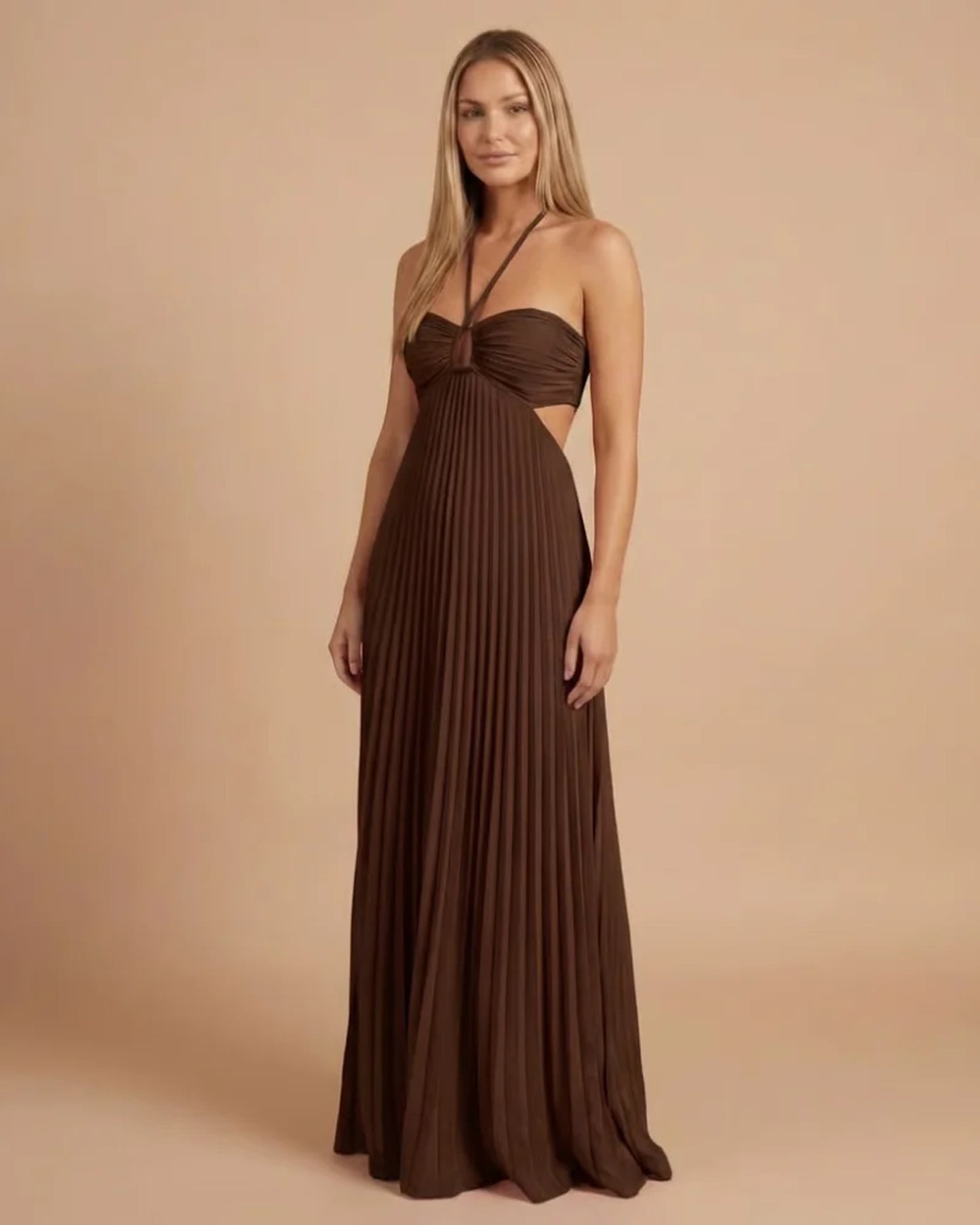 Marielle Women's Maxi Dress | Halter Neck | Pleated Skirt