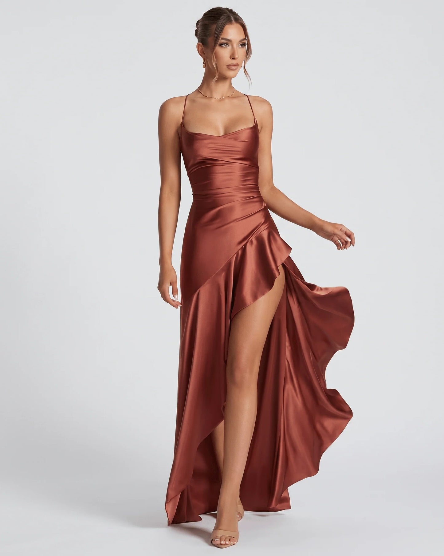 Philippine Dames Maxi Jurk | Ruches Bandeau Bovenstuk | Asymmetrische Ruffle Split