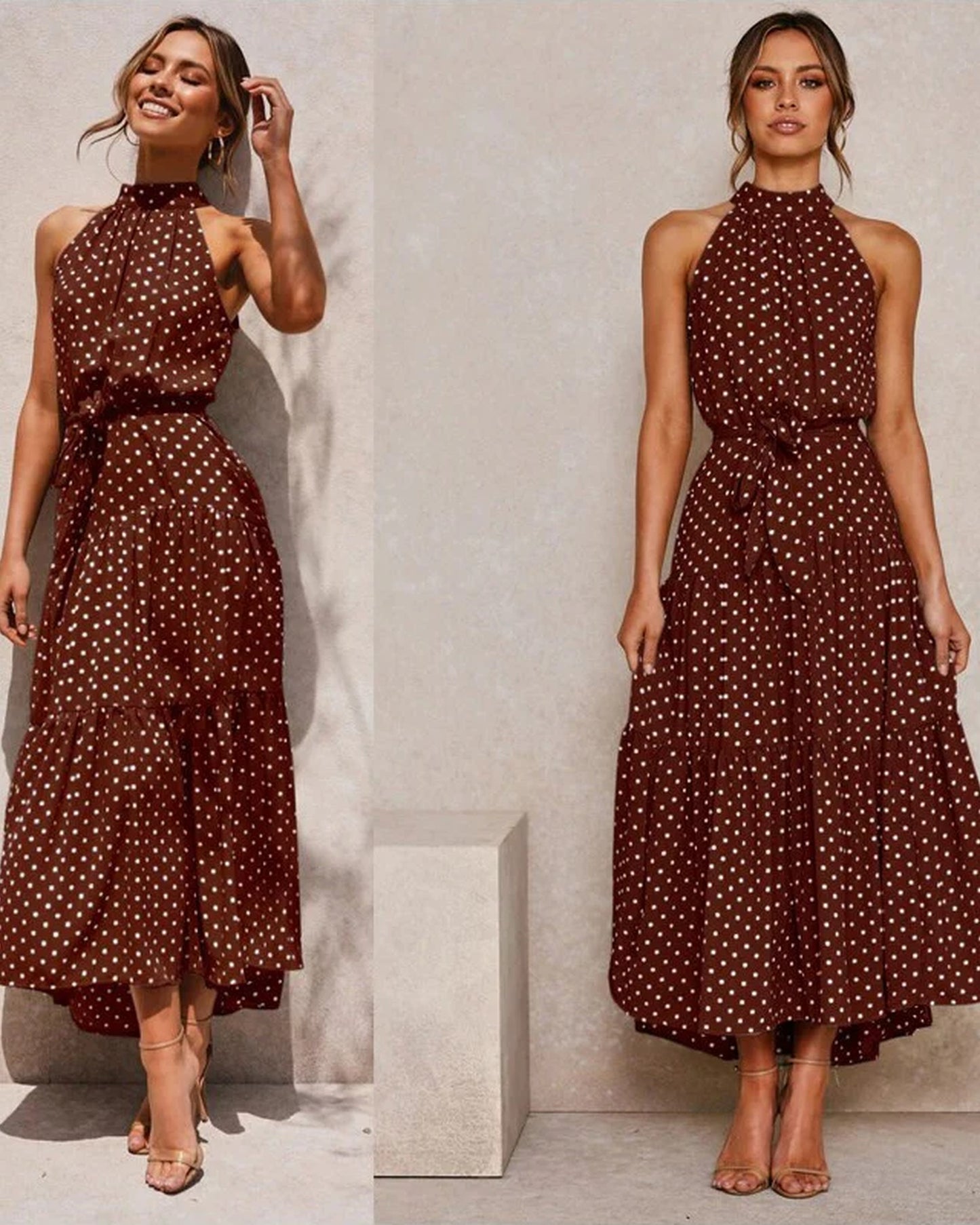 Aubeline Dame Midi Kjole | Halterneck | Lagdelte Frynser