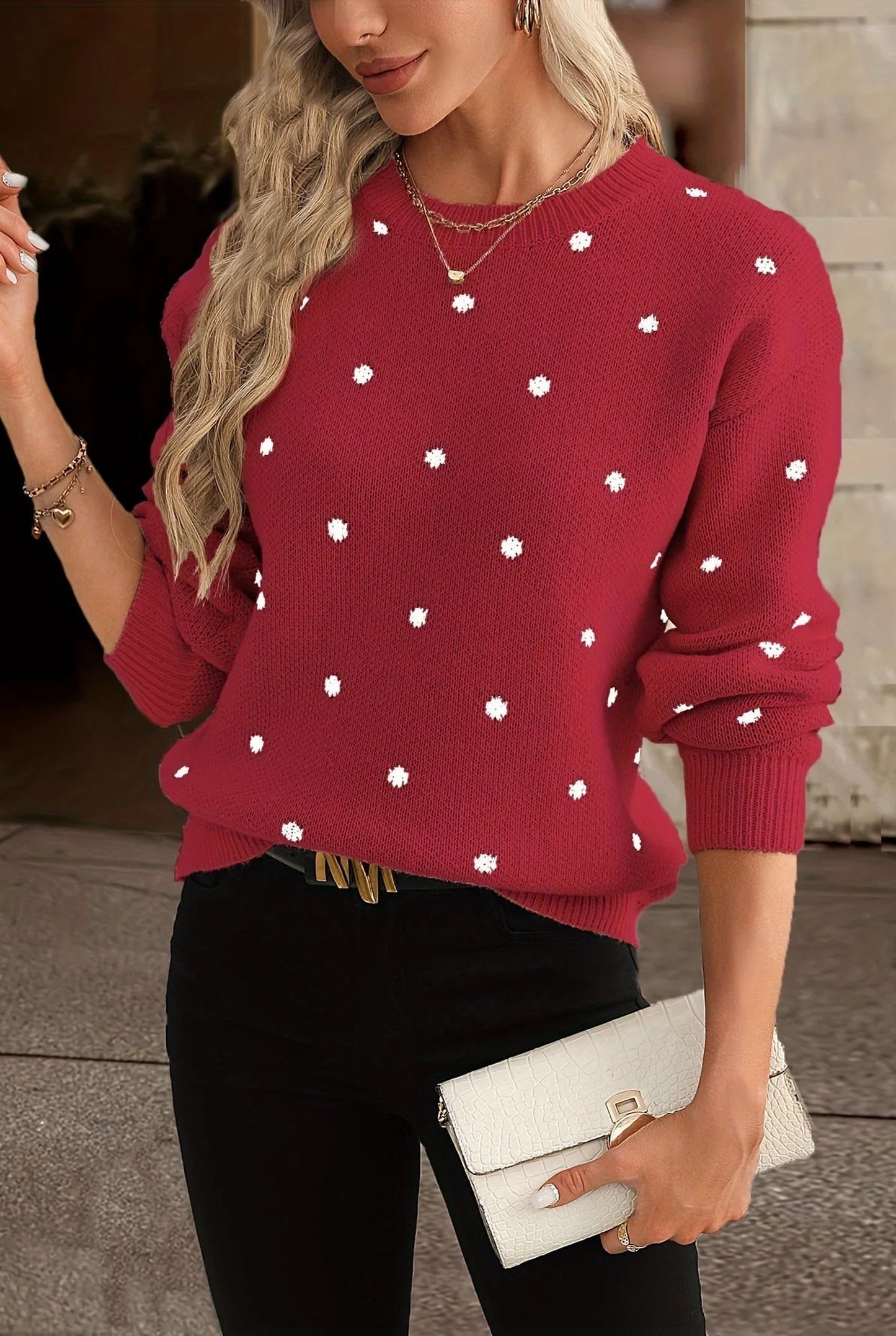 Fleurette Dames Trui | Ronde Hals | Polkadot
