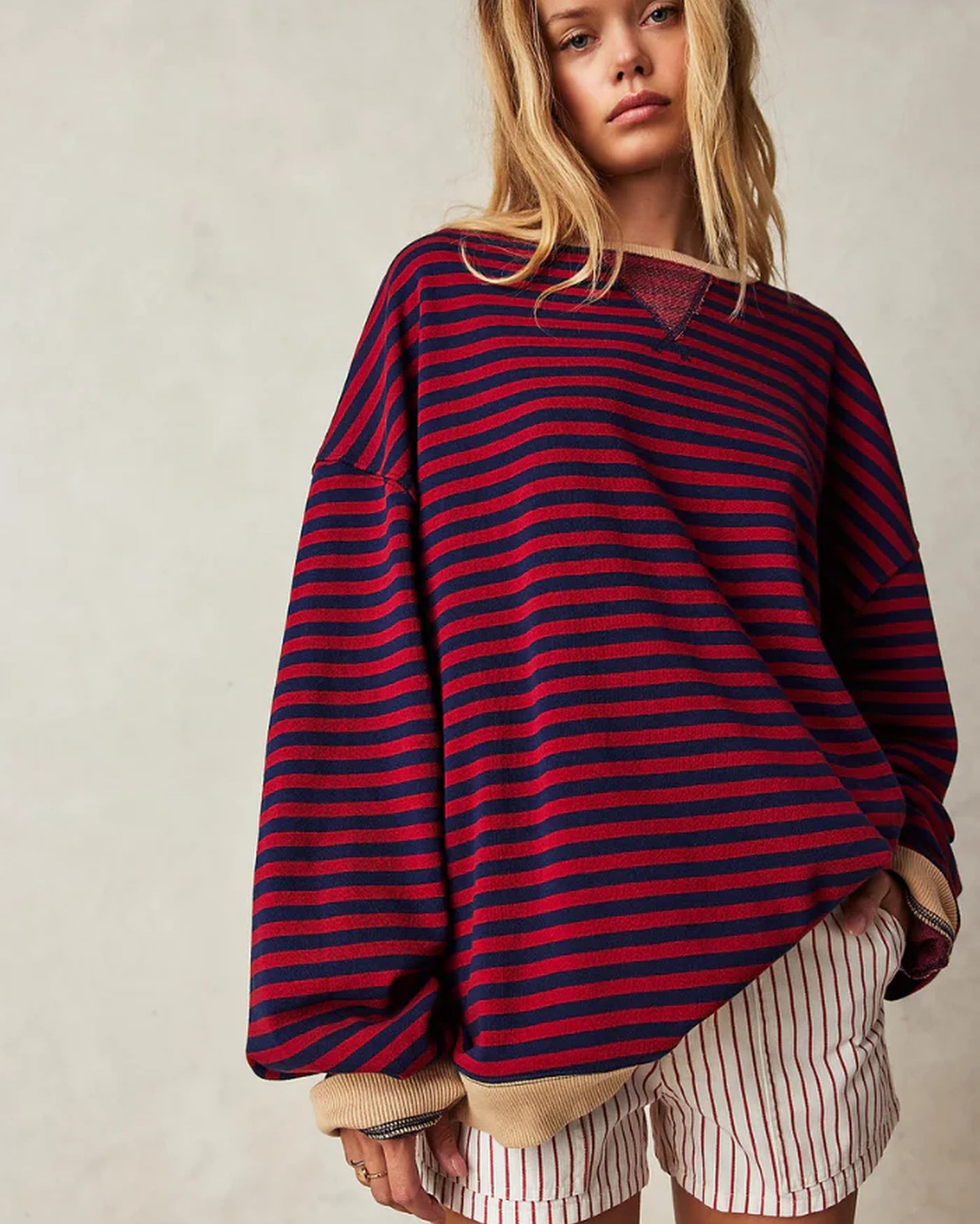 Bathildis Dames Top | Gestreept Patroon | Contrasterende Boord