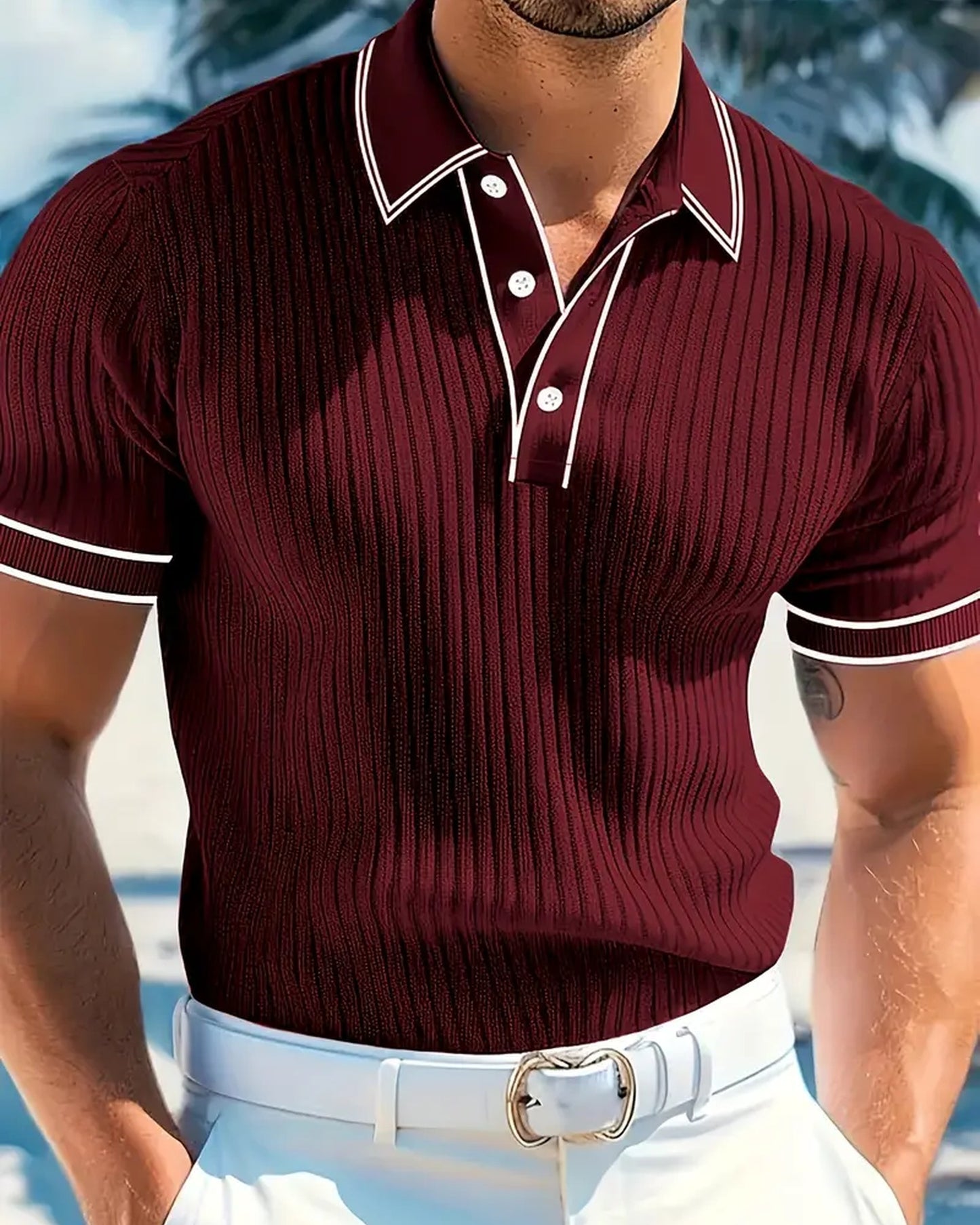 Graziano Heren Polo Shirt | Geribbelde Textuur | Contrasterende Boordafwerking