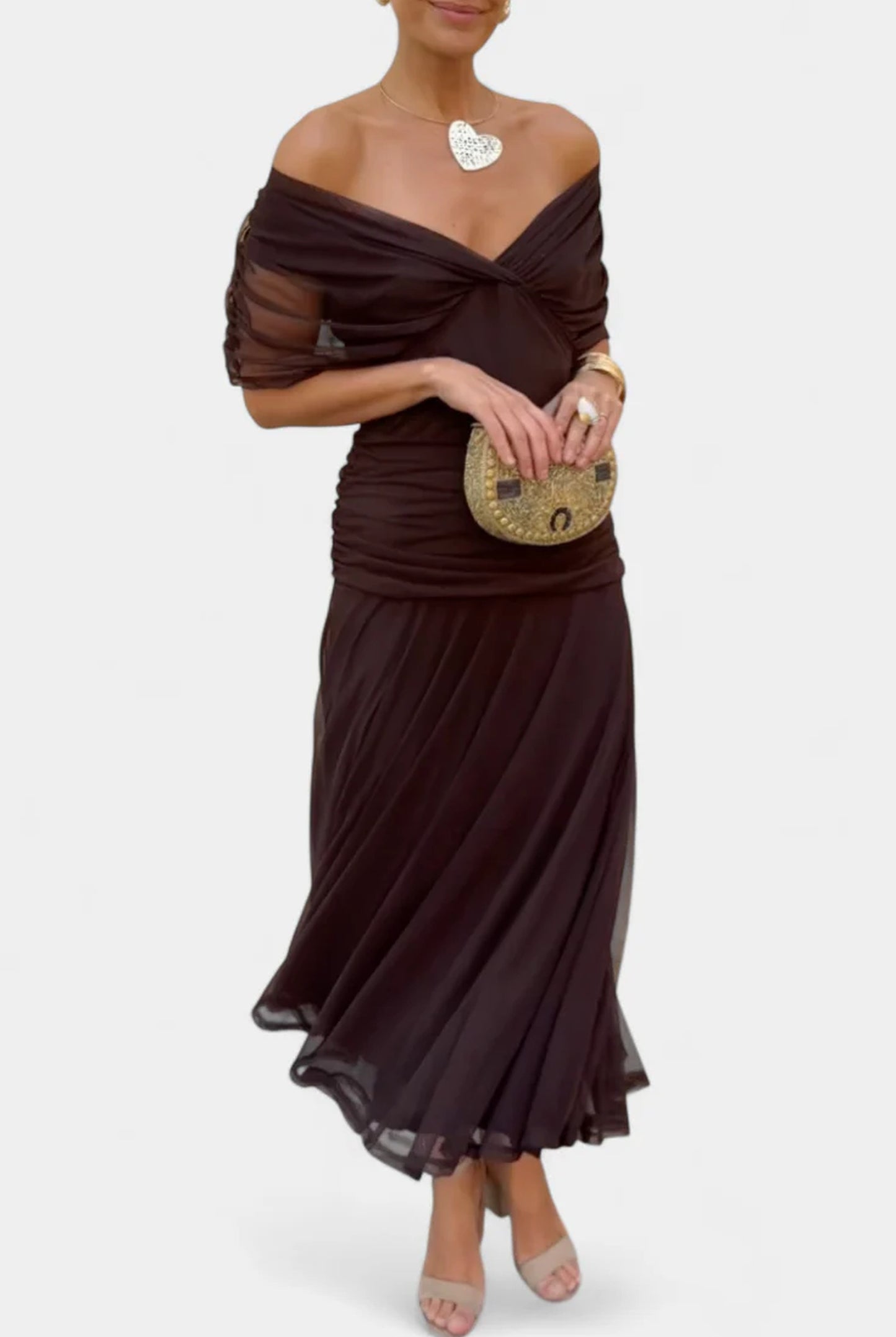 Lorraine Ladies Maxi Dress | Off-Shoulder Strapless | Ruched Waist