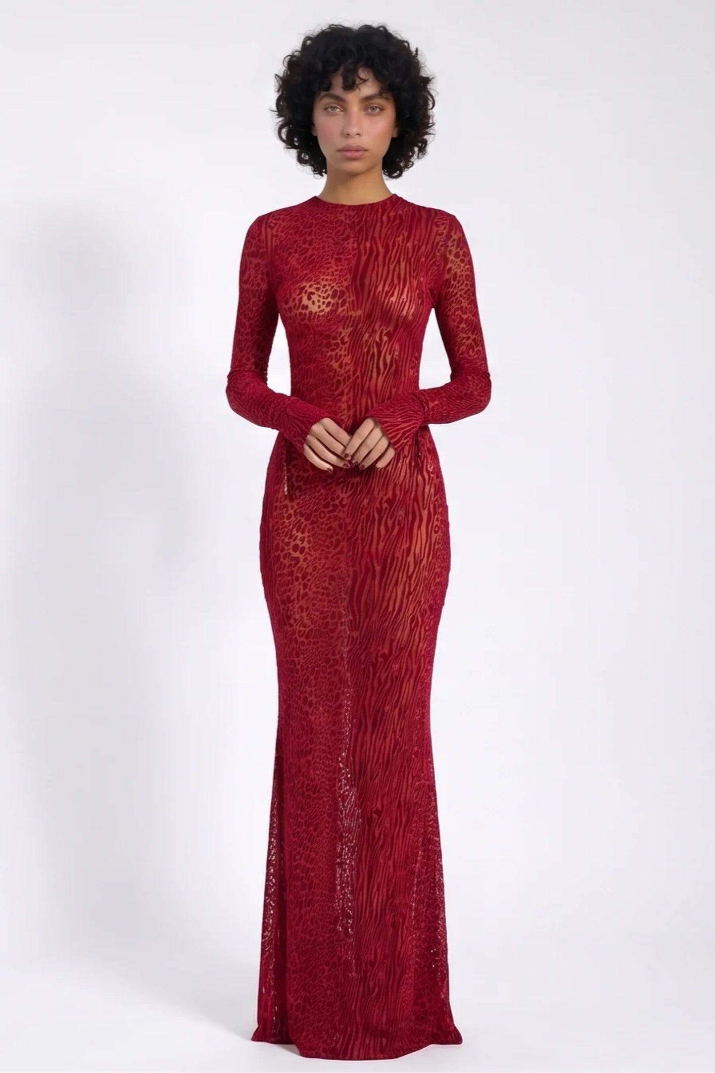 Dames Maxi Jurk | Dierenprint | Transparante Mouwen
