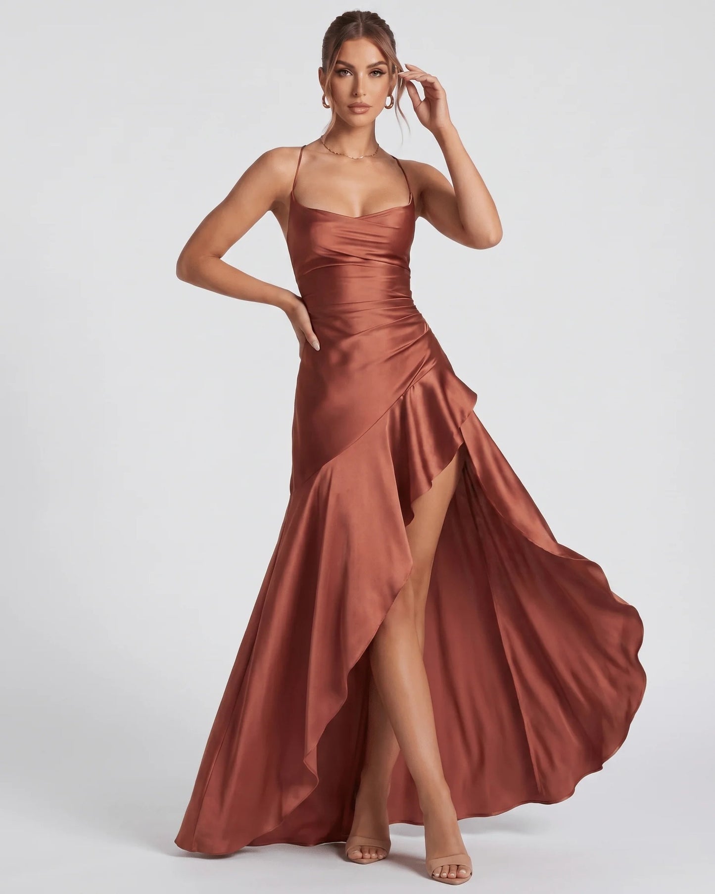 Philippine Dames Maxi Jurk | Ruches Bandeau Bovenstuk | Asymmetrische Ruffle Split
