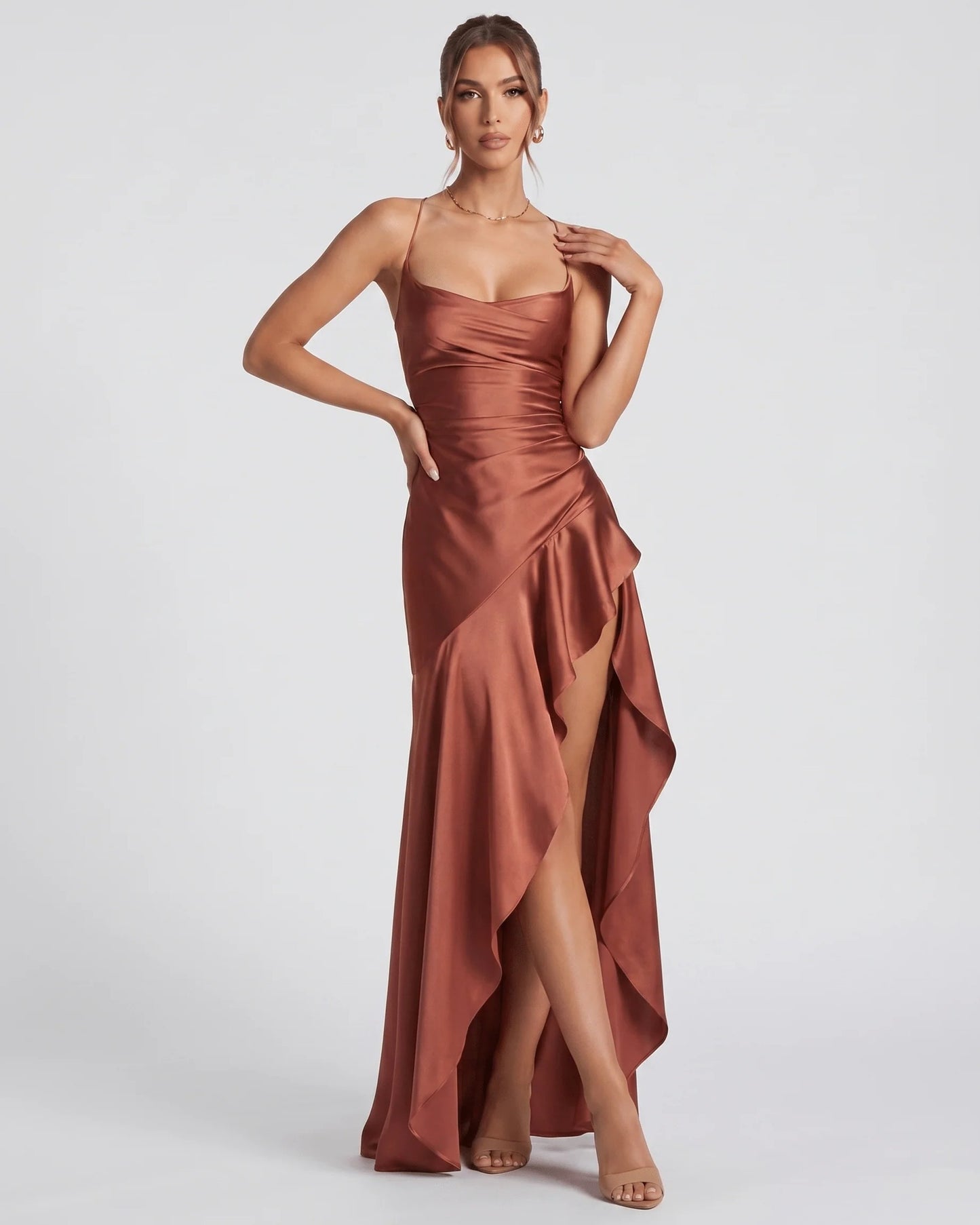 Philippine Dames Maxi Jurk | Ruches Bandeau Bovenstuk | Asymmetrische Ruffle Split