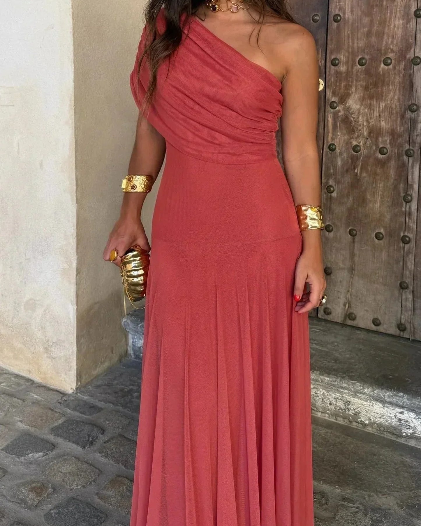 Lorène Women's Maxi Dress | One Shoulder | Pleated Top