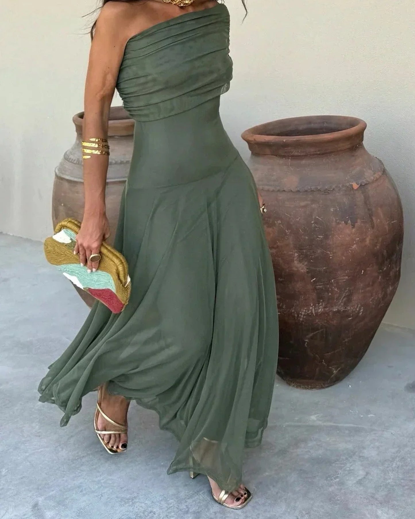 Lorène Women's Maxi Dress | One Shoulder | Pleated Top
