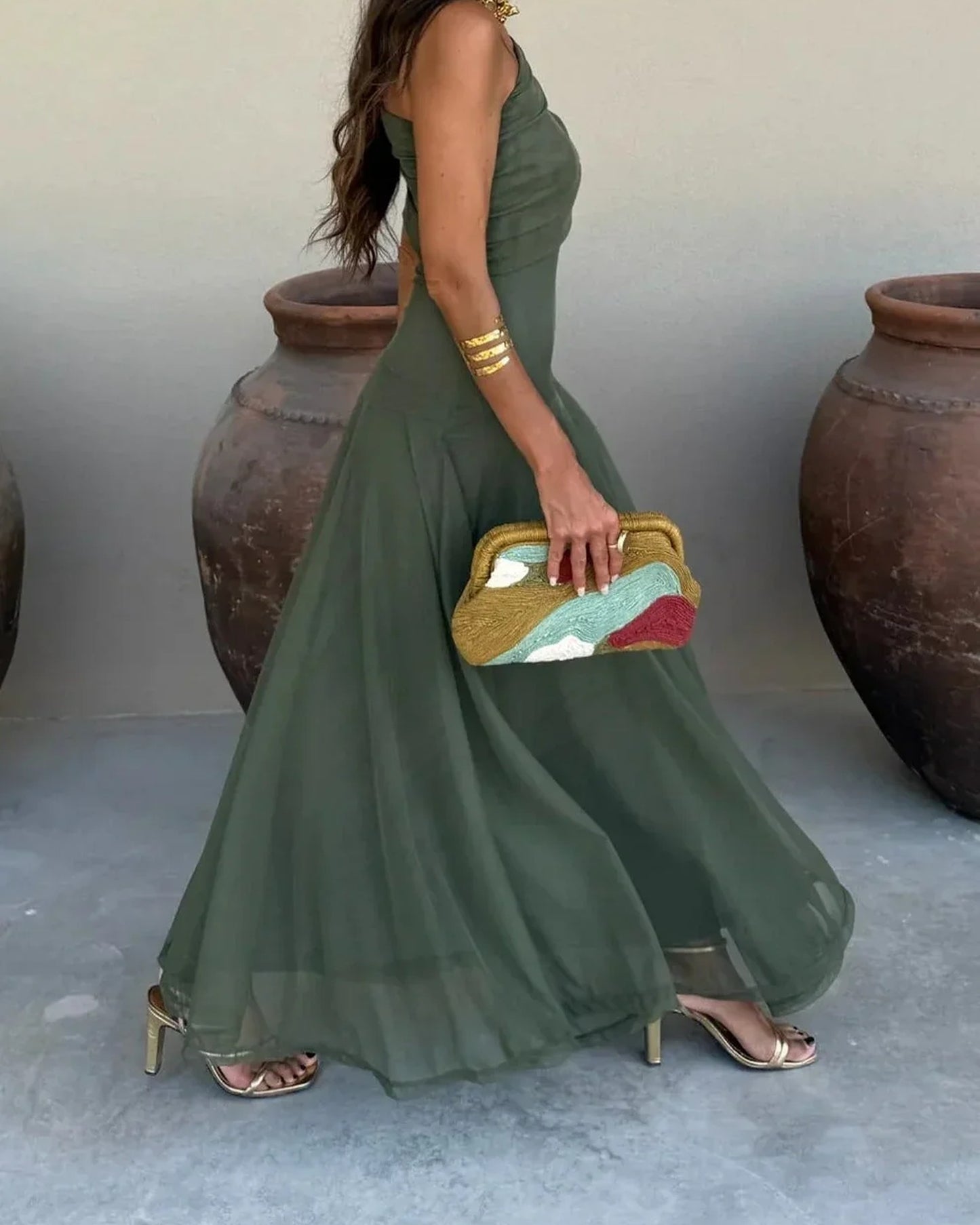 Lorène Women's Maxi Dress | One Shoulder | Pleated Top