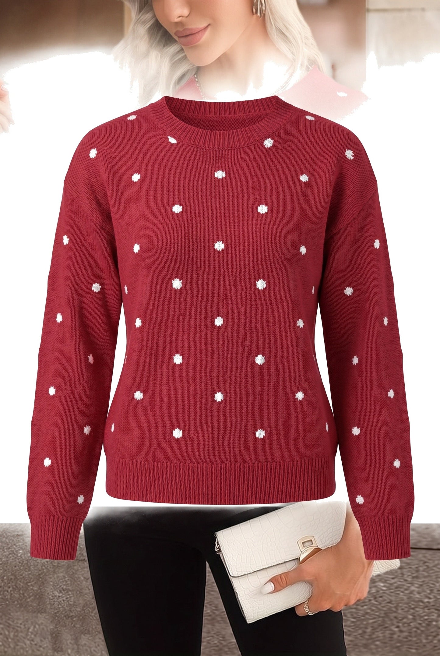 Fleurette Dames Trui | Ronde Hals | Polkadot
