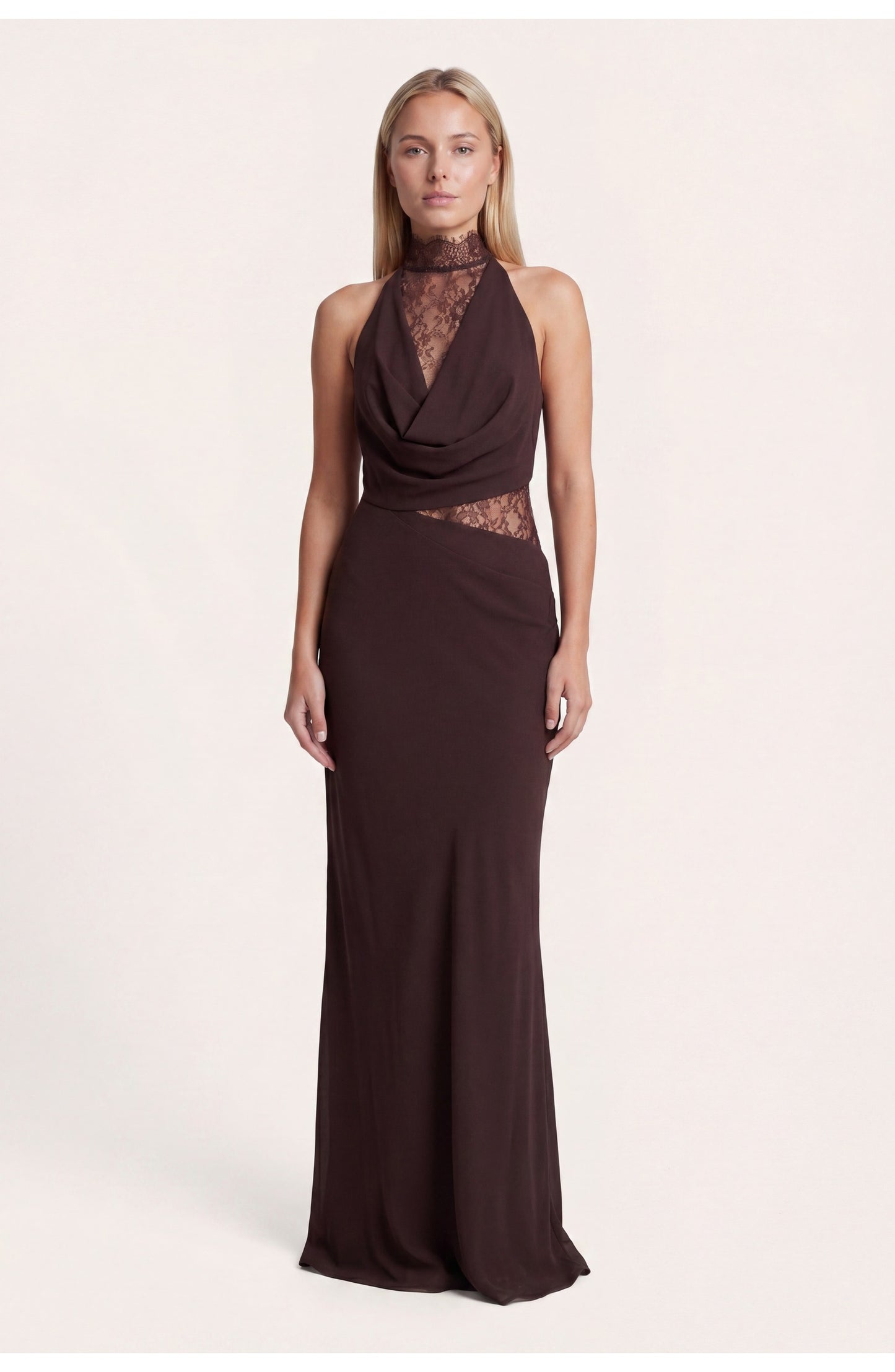 Dames Maxi Jurk | Halterneck | Kantdetail