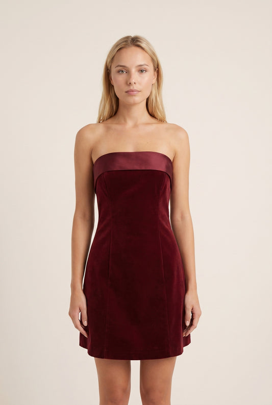 Women's Mini Dress | Strapless Neckline | Velvet Texture