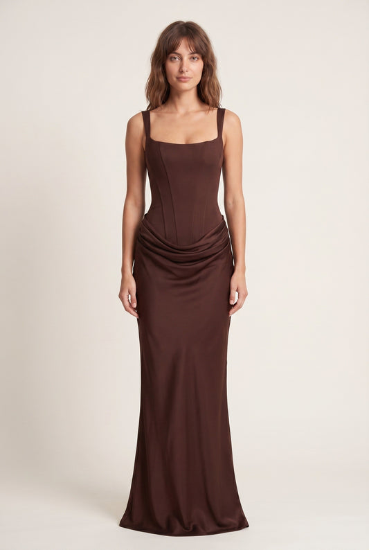 Sukienka maxi Esme Dames | Dopasowanie gorsetowe | Marszczona talia