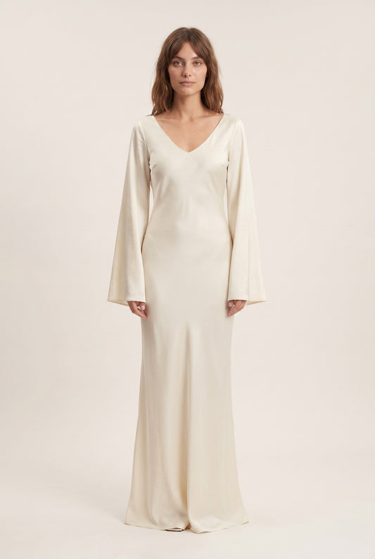 Sylvine Dames Maxi Sukienka | Okrągły Dekolt | Długie Rękawy