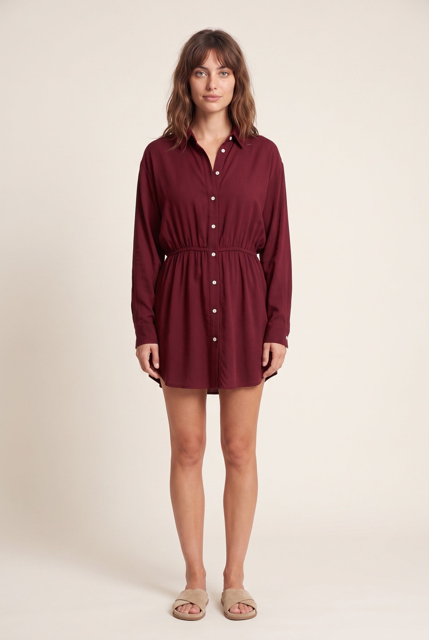 Zéphyrine Dames Mini Jurk | Blousekraag met knopen | Ceintuur in taille