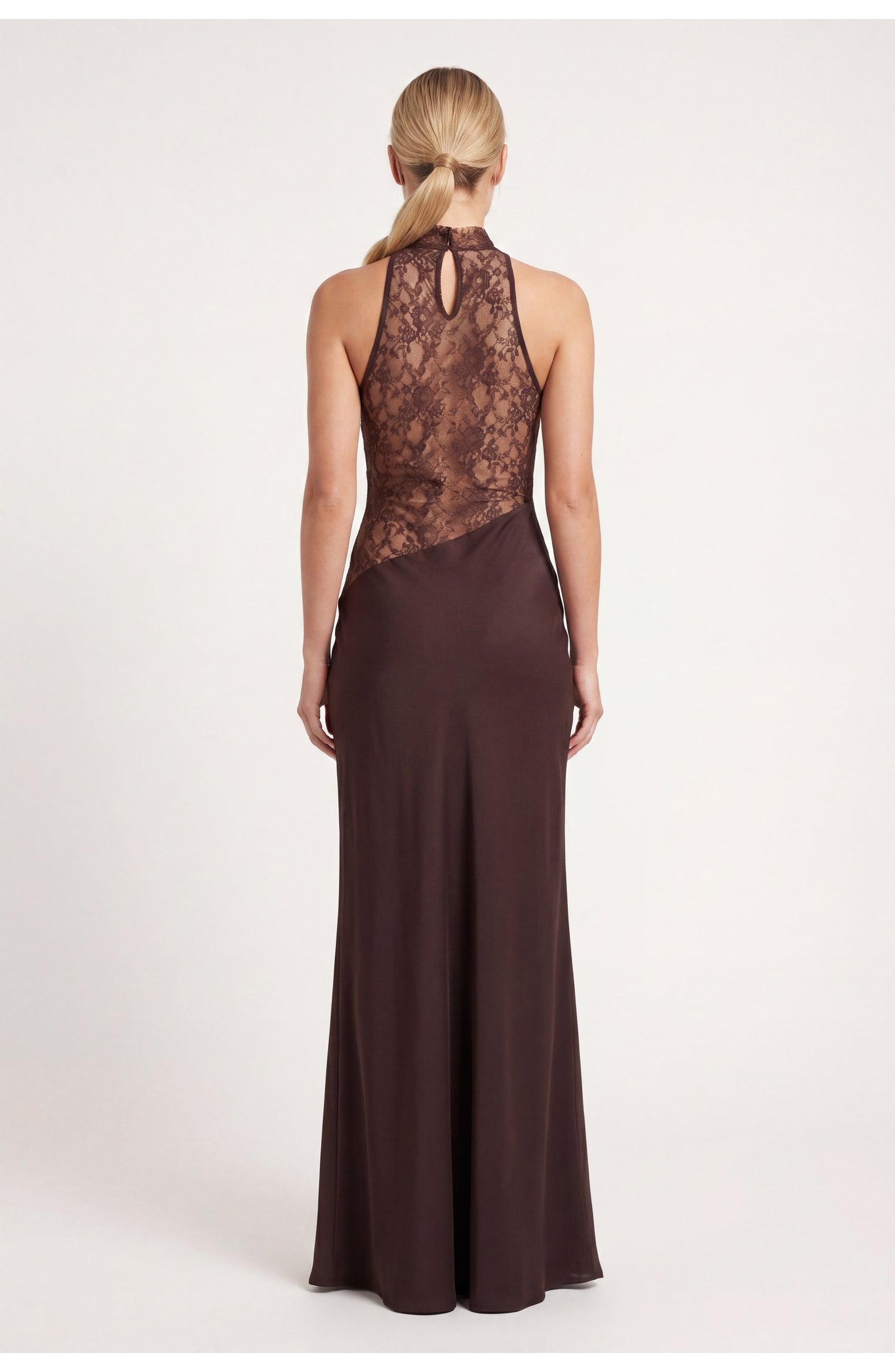 Dames Maxi Jurk | Halterneck | Kantdetail