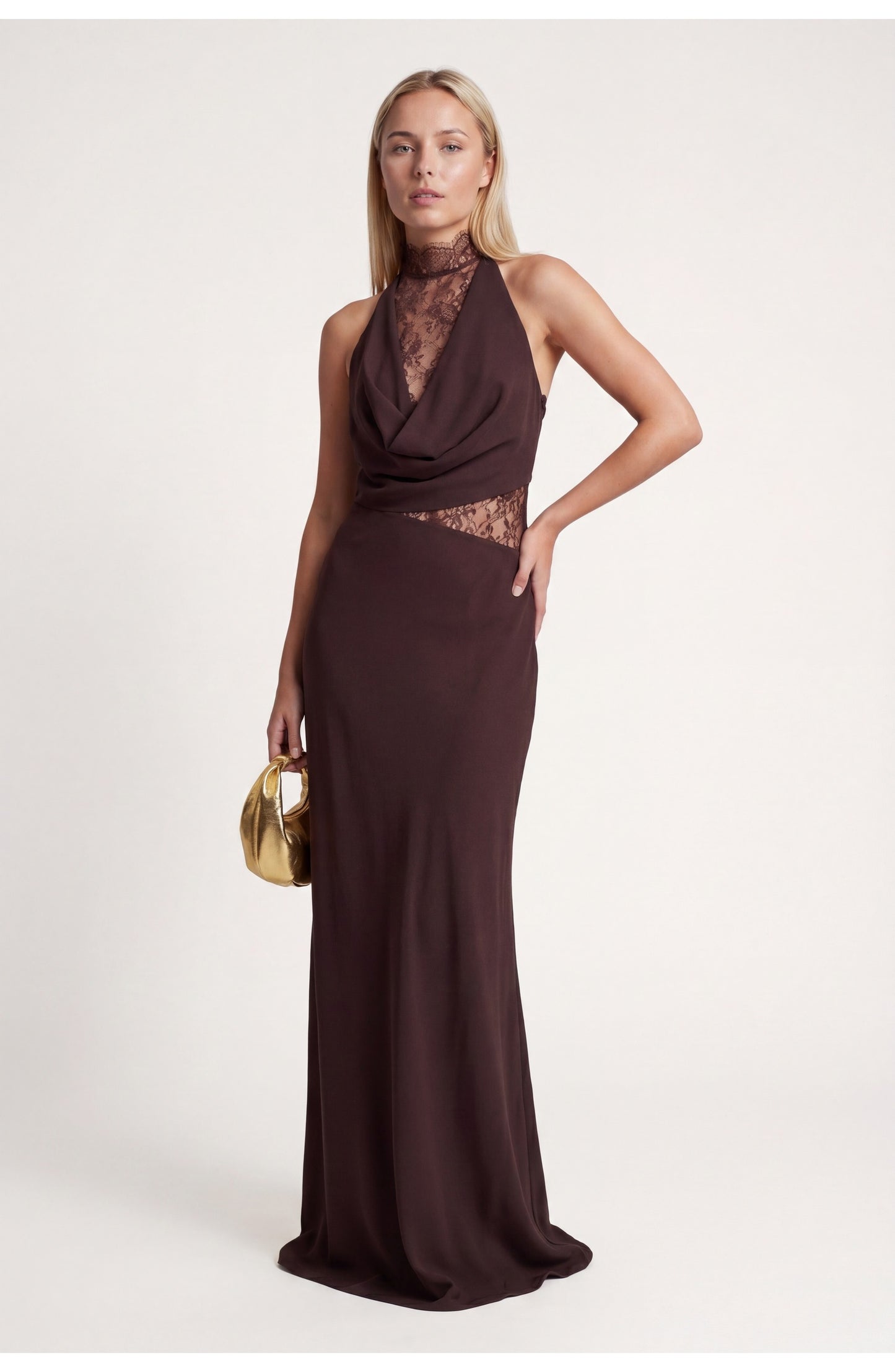 Dames Maxi Jurk | Halterneck | Kantdetail