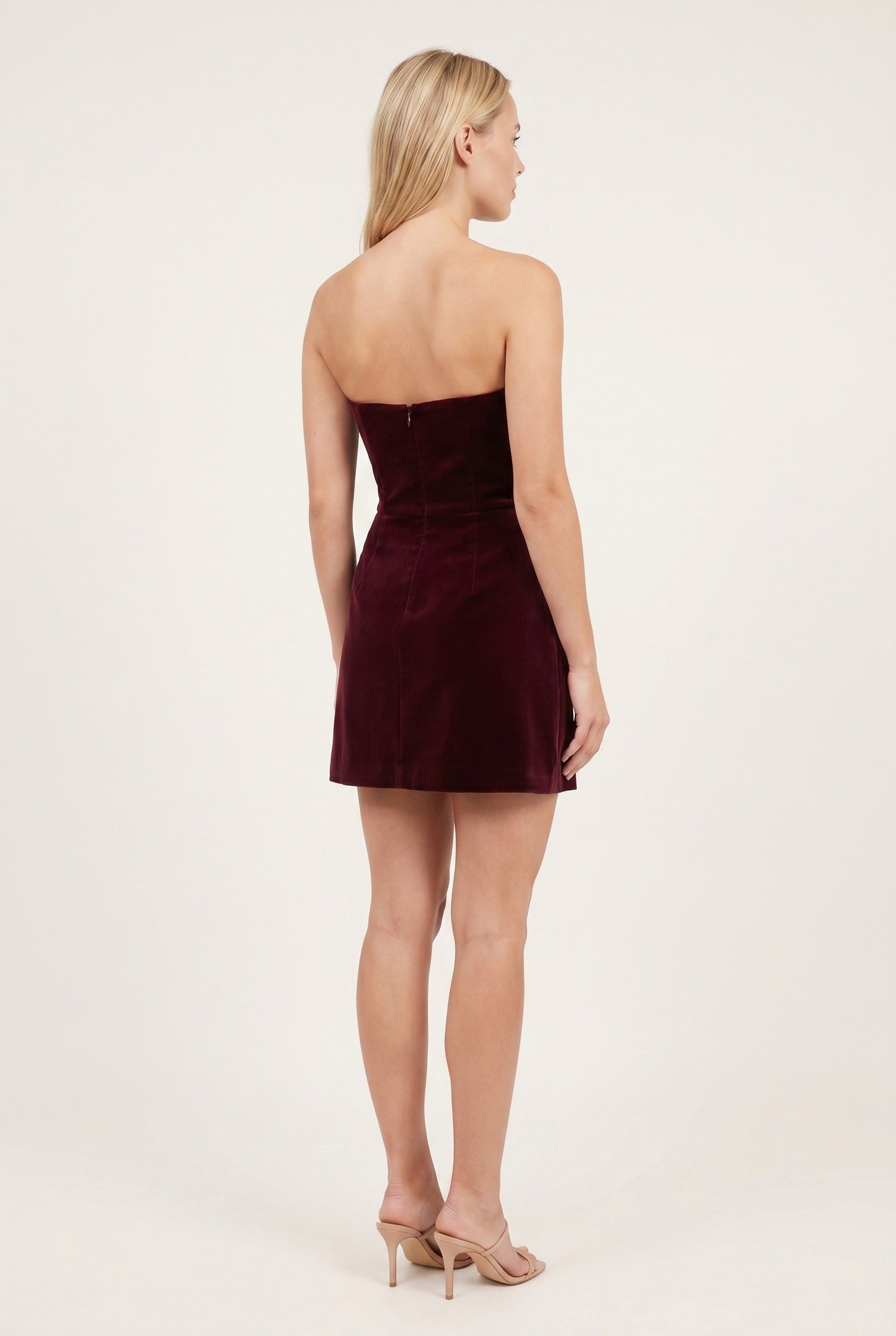 Women's Mini Dress | Strapless Neckline | Velvet Texture