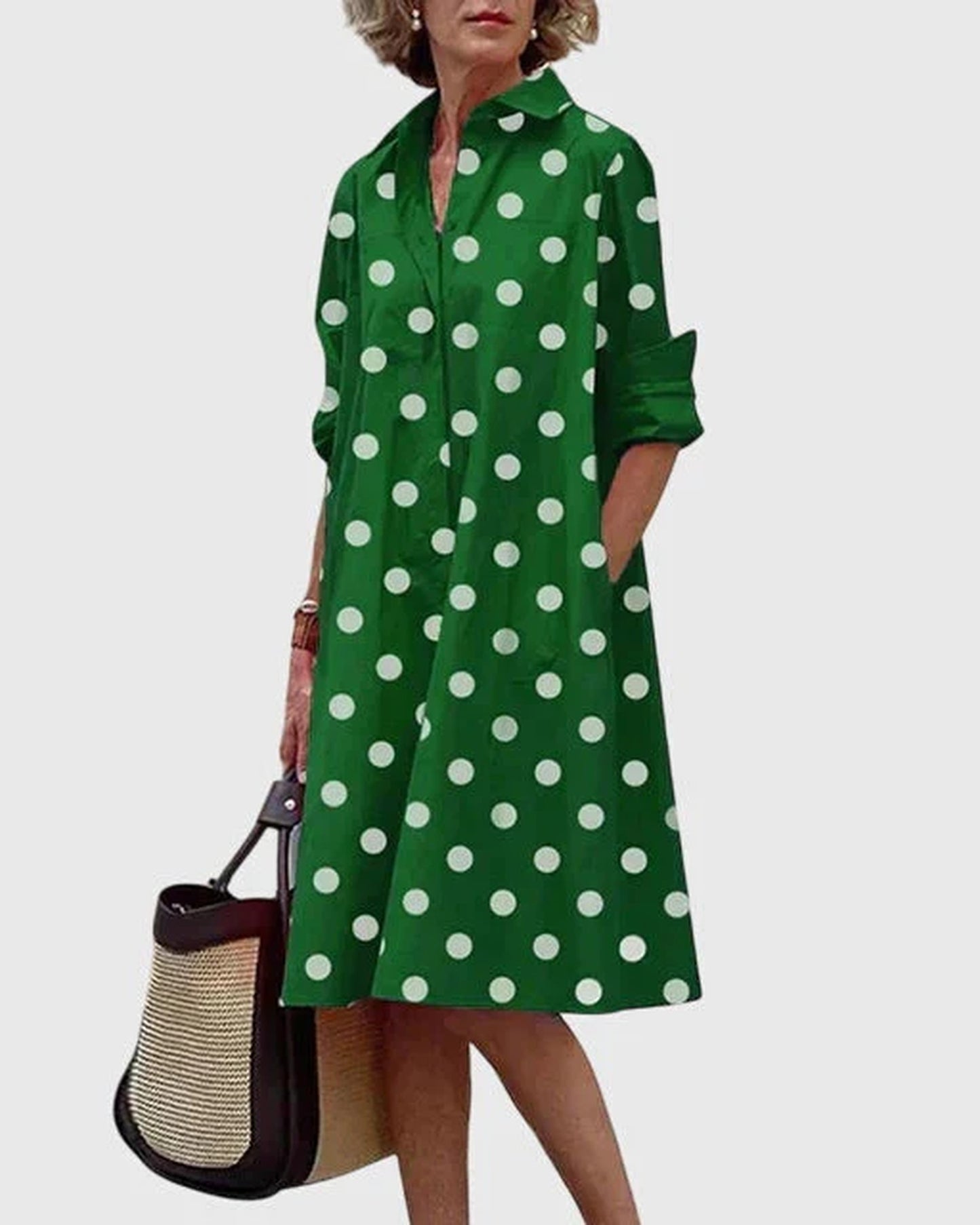 Rosalinde Dames Midi Jurk | Reverskraag | Oversized Pasvorm