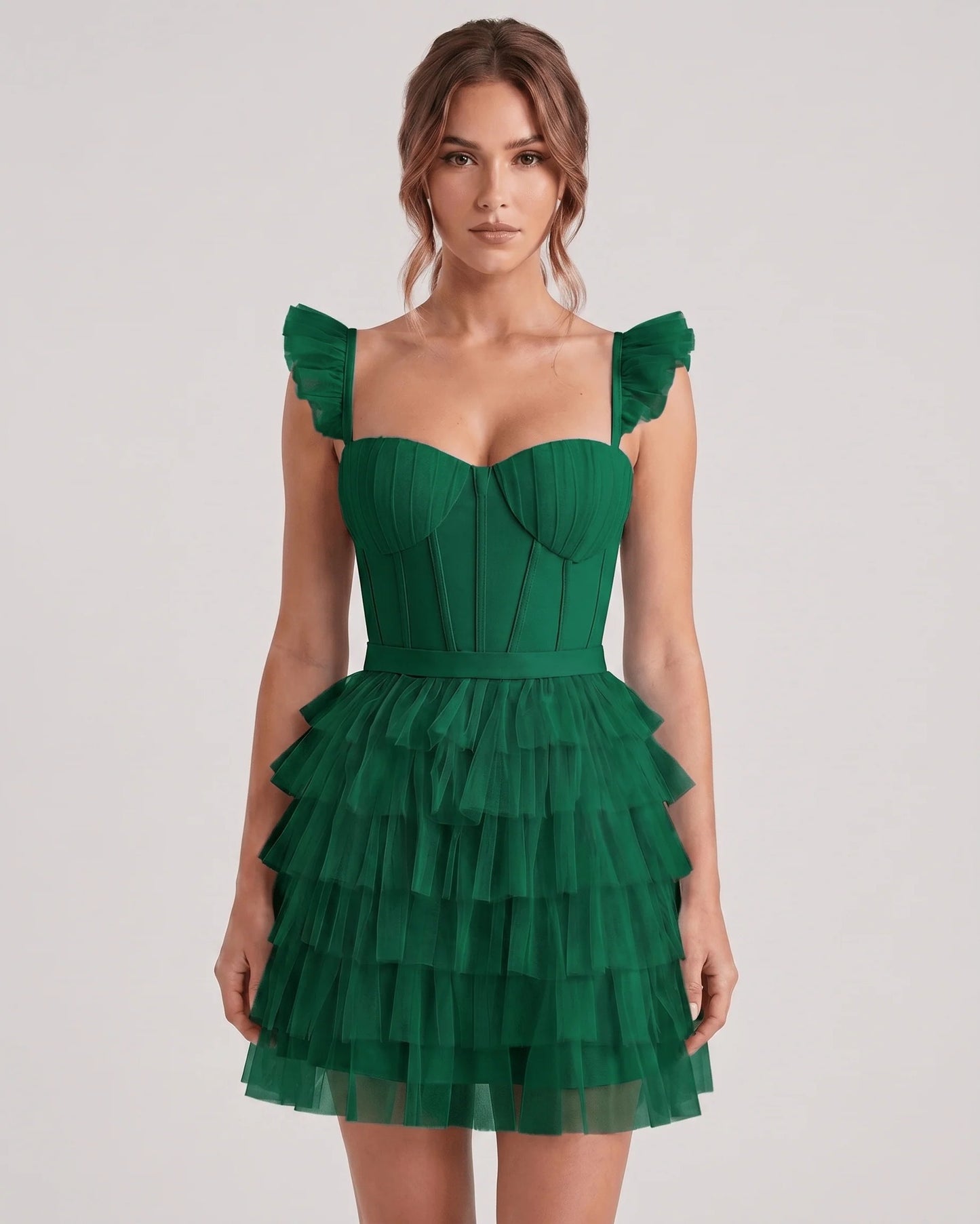Annick Women's Mini Dress | Layered Tulle Skirt | Stitched Bustier Bodice