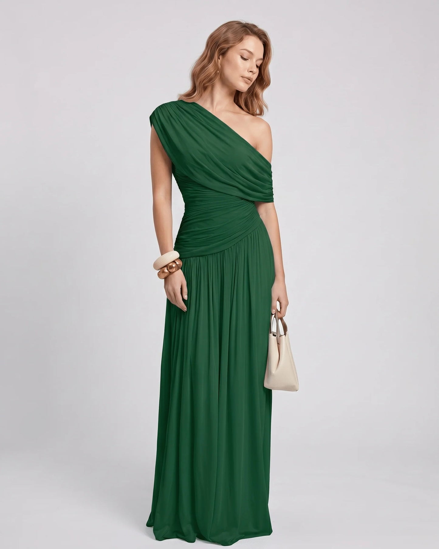 Nicole Dames Maxi Dress | One Shoulder | Draped Bodice