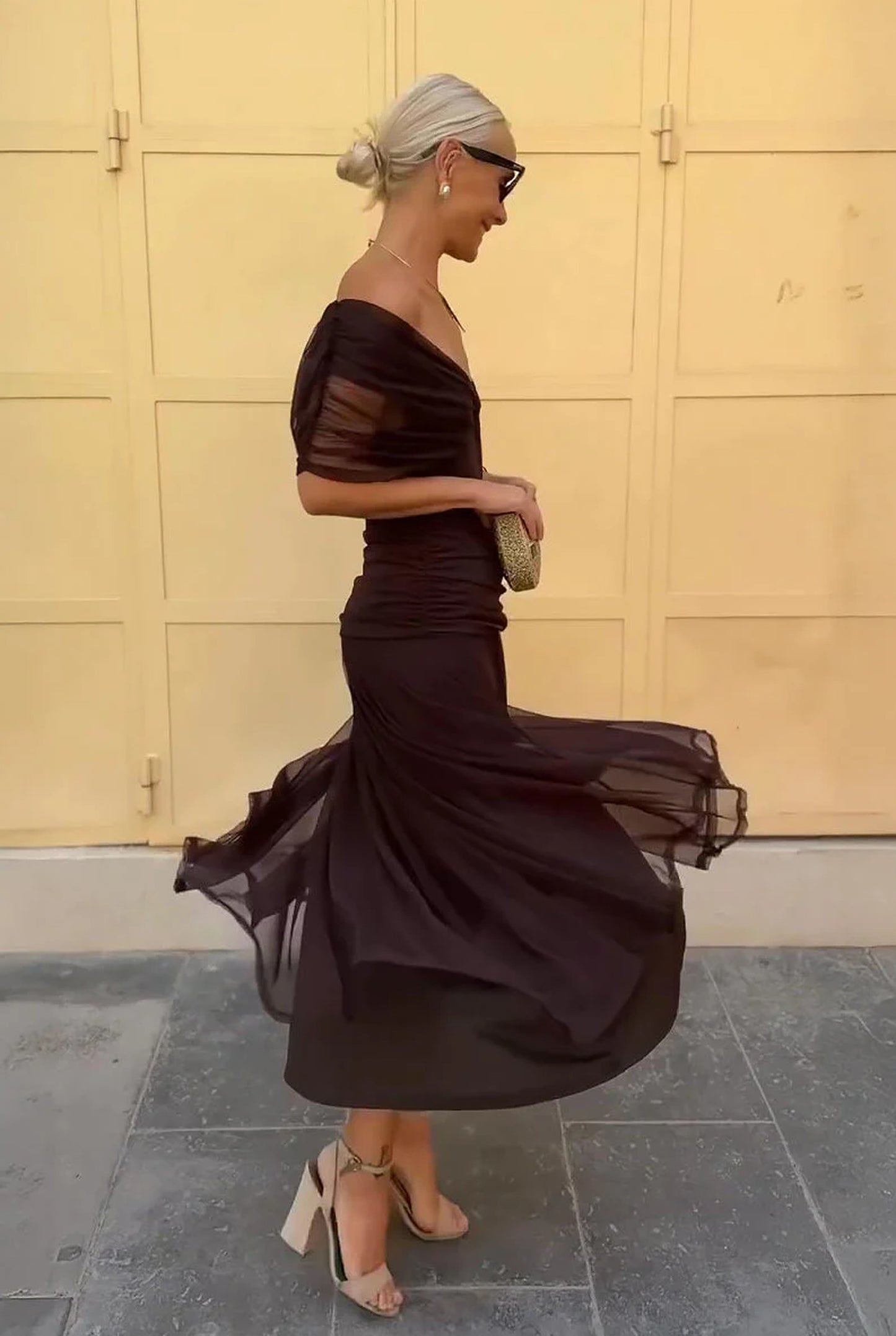 Louisette Women's Maxi Dress | Off-Shoulder | Layered Tulle