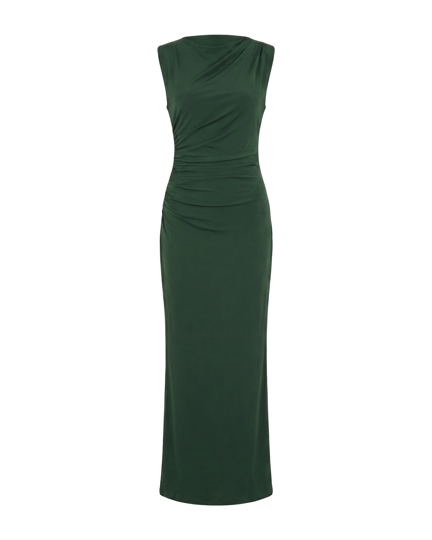 Martine Dames Midi Jurk | Gedrapeerde Taille | Ronde Halslijn