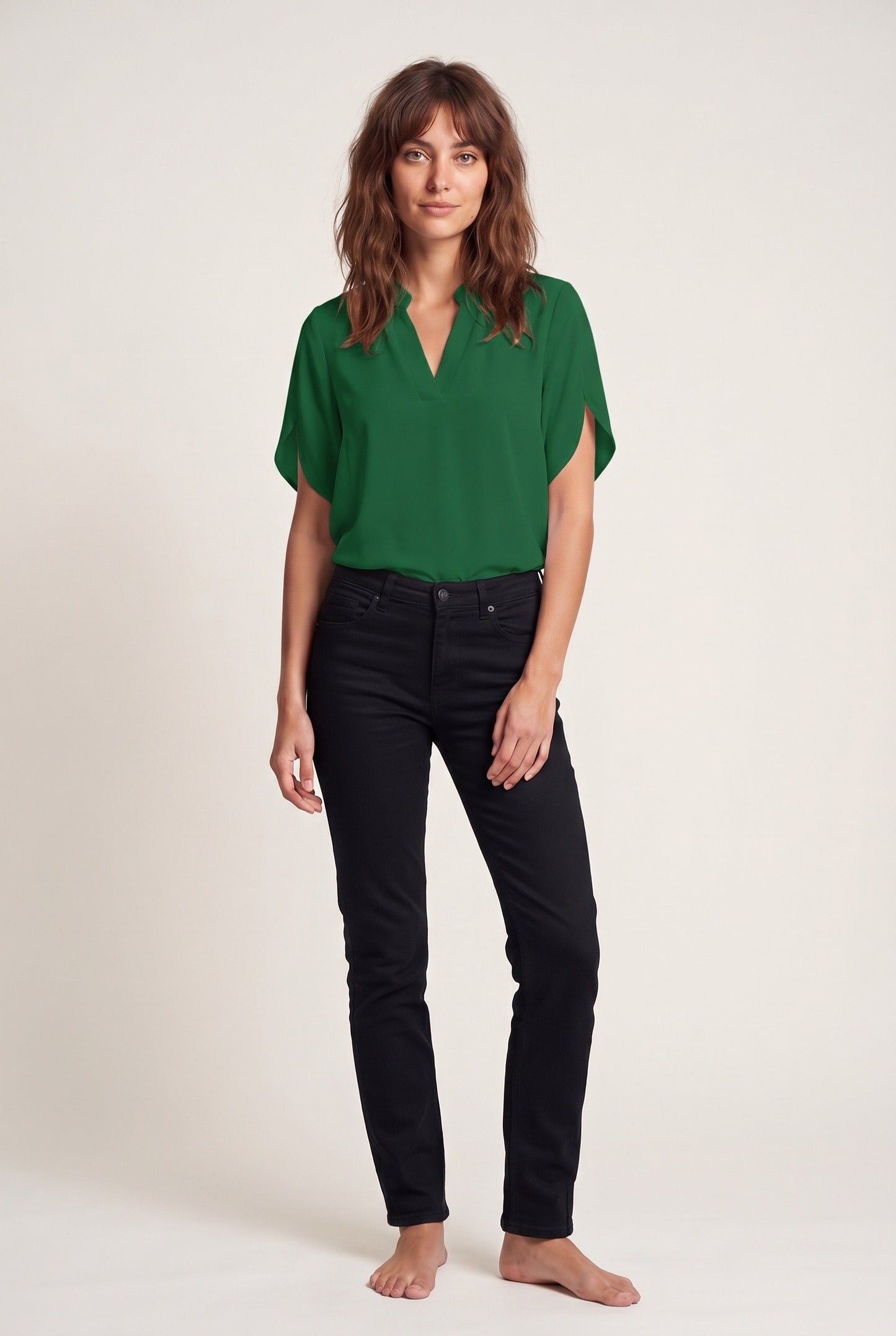 Ginette Dames Blouse | V-Hals | Korte Omgeslagen Mouwen