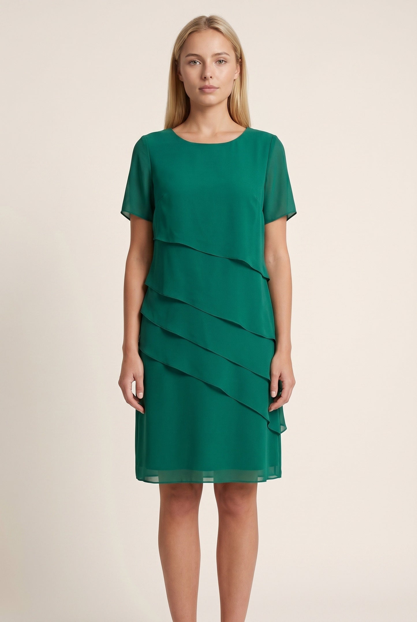 Nolwenn Dames Midi Jurk | Gelaagde Ruches | Korte Mouwen