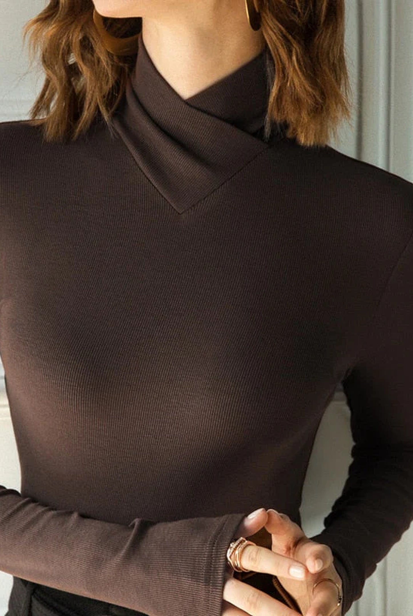 Fréderique Dames Top | Colkraag met V-Uitsnede | Geribbelde Slim-Fit Pasvorm