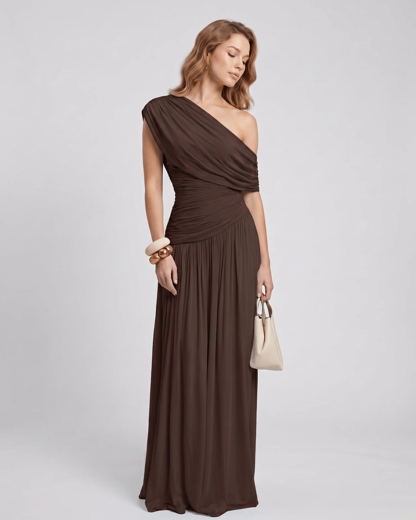 Nicole Dames Maxi Dress | One Shoulder | Draped Bodice