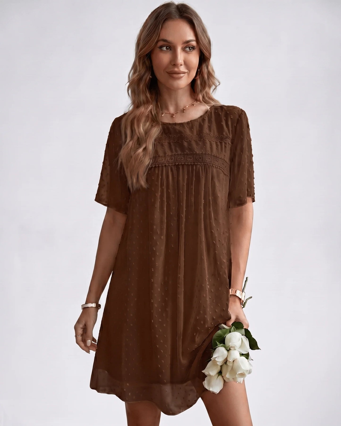 Victoire Ladies Mini Dress | Embroidered Details | Pleated Bodice