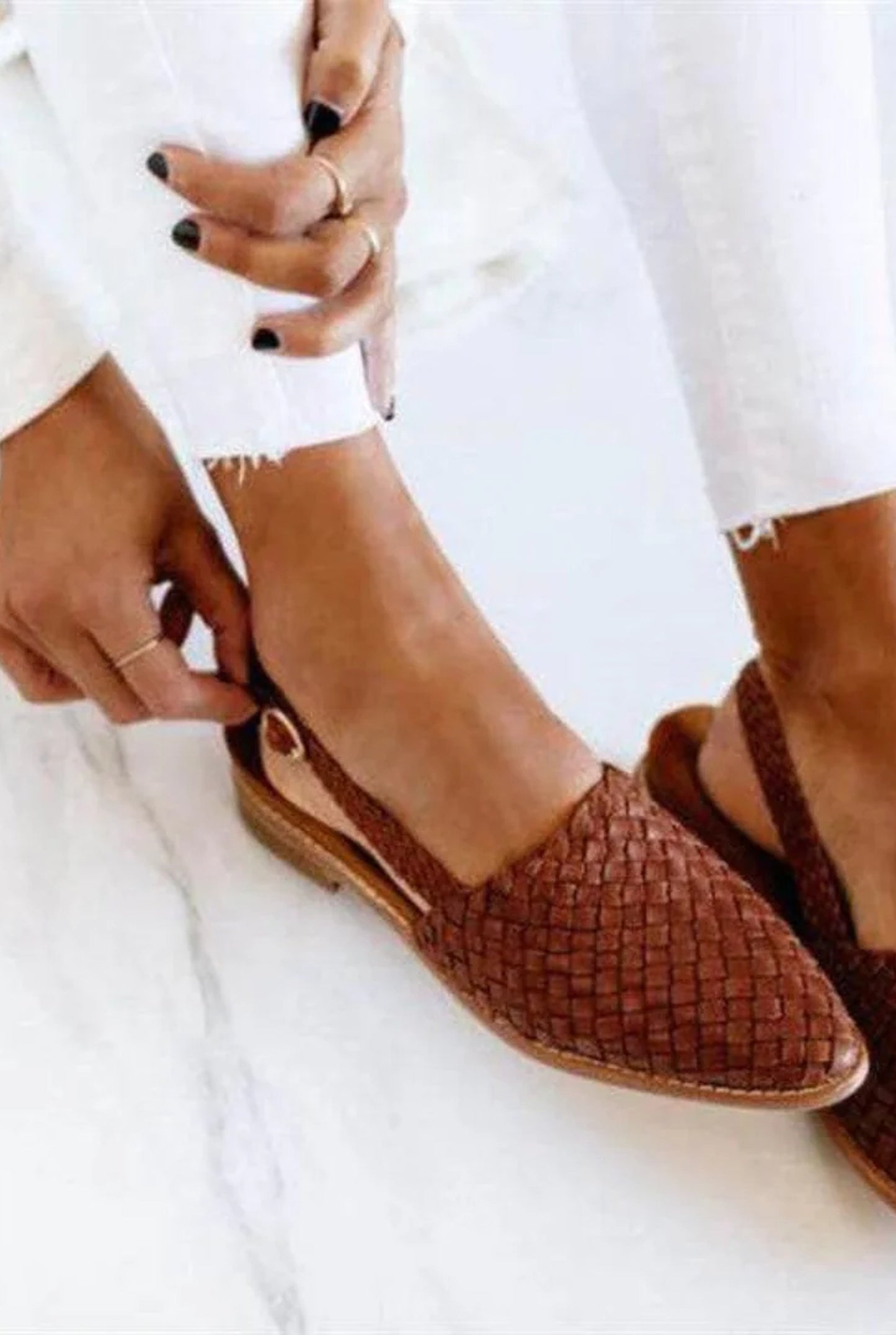 Dámské baleríny Célina | Pletená kůže | Pásek na patě slingback