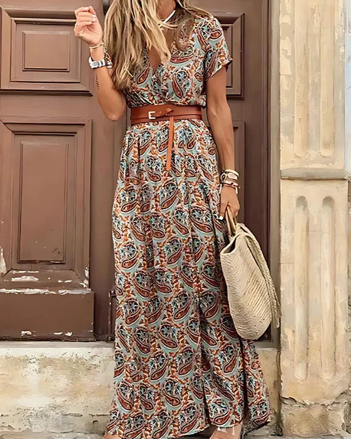 Claironde Dames Maxi Jurk met Bloemenprint | V-Hals | Elegante Split