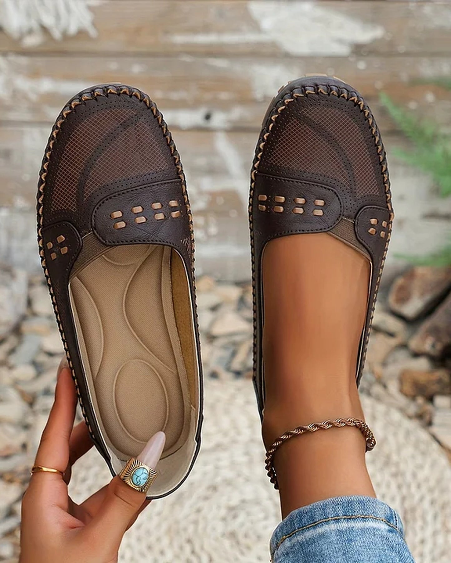 Céline Dames Orthopedische Schoenen | Gevlochten Rand | Geperforeerd Patroon